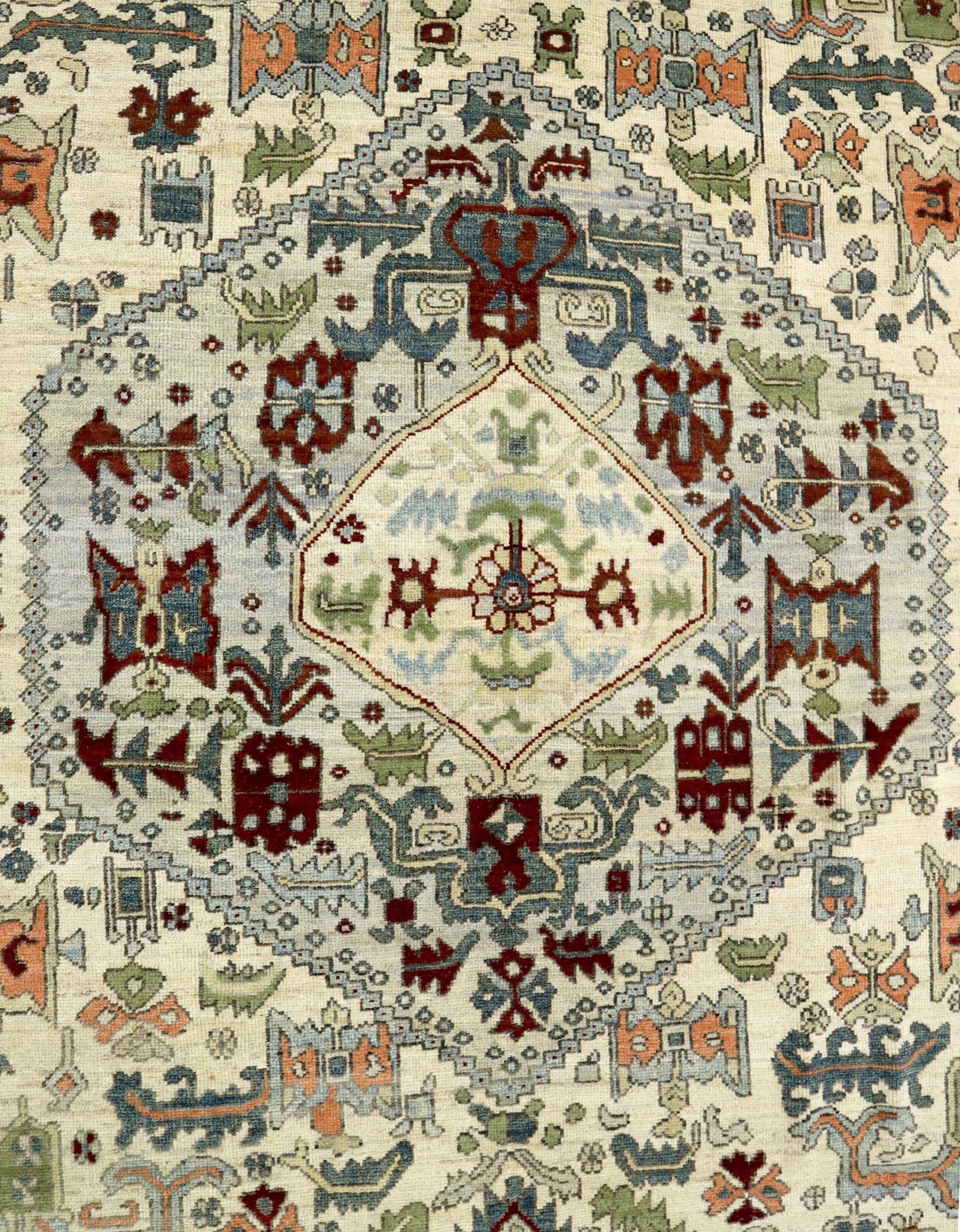Tappeti Afghanistan Oushak Circa 1990 - Lana Verde Avorio Rosa Design - 90697 In condizioni ottime in vendita a Dallas, TX