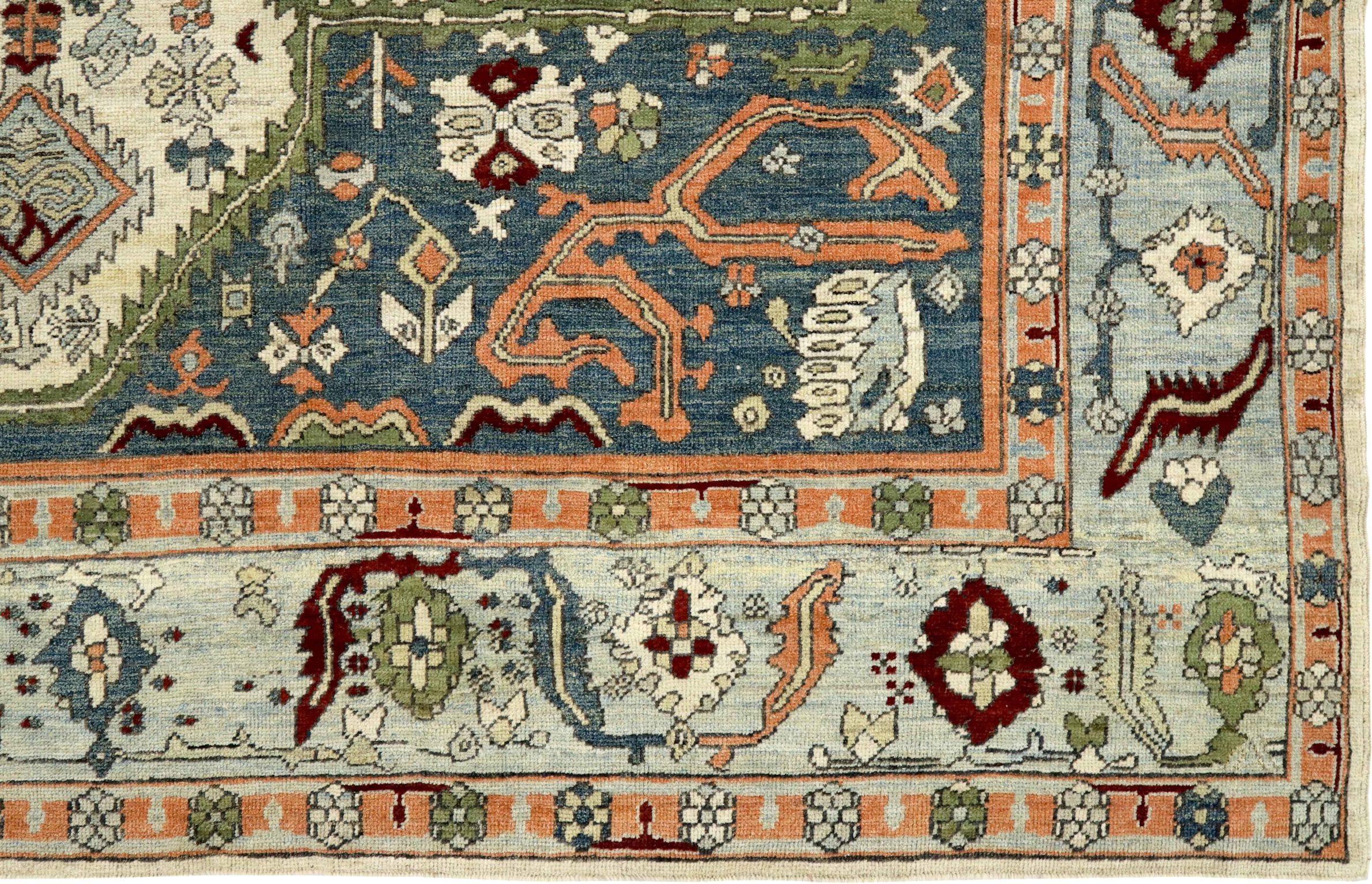 XX secolo Tappeti Afghanistan Oushak Circa 1990 - Lana Verde Avorio Rosa Design - 90697 in vendita