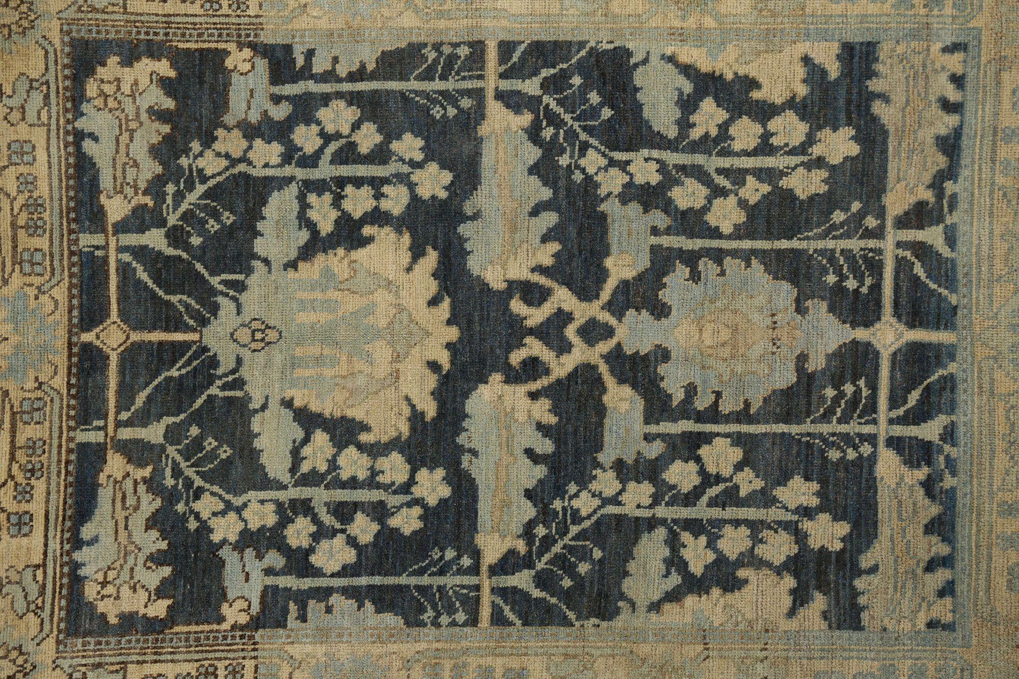 Hand-Knotted Turkey Oushak Area Rugs - Wool Black Design - 96126 For Sale