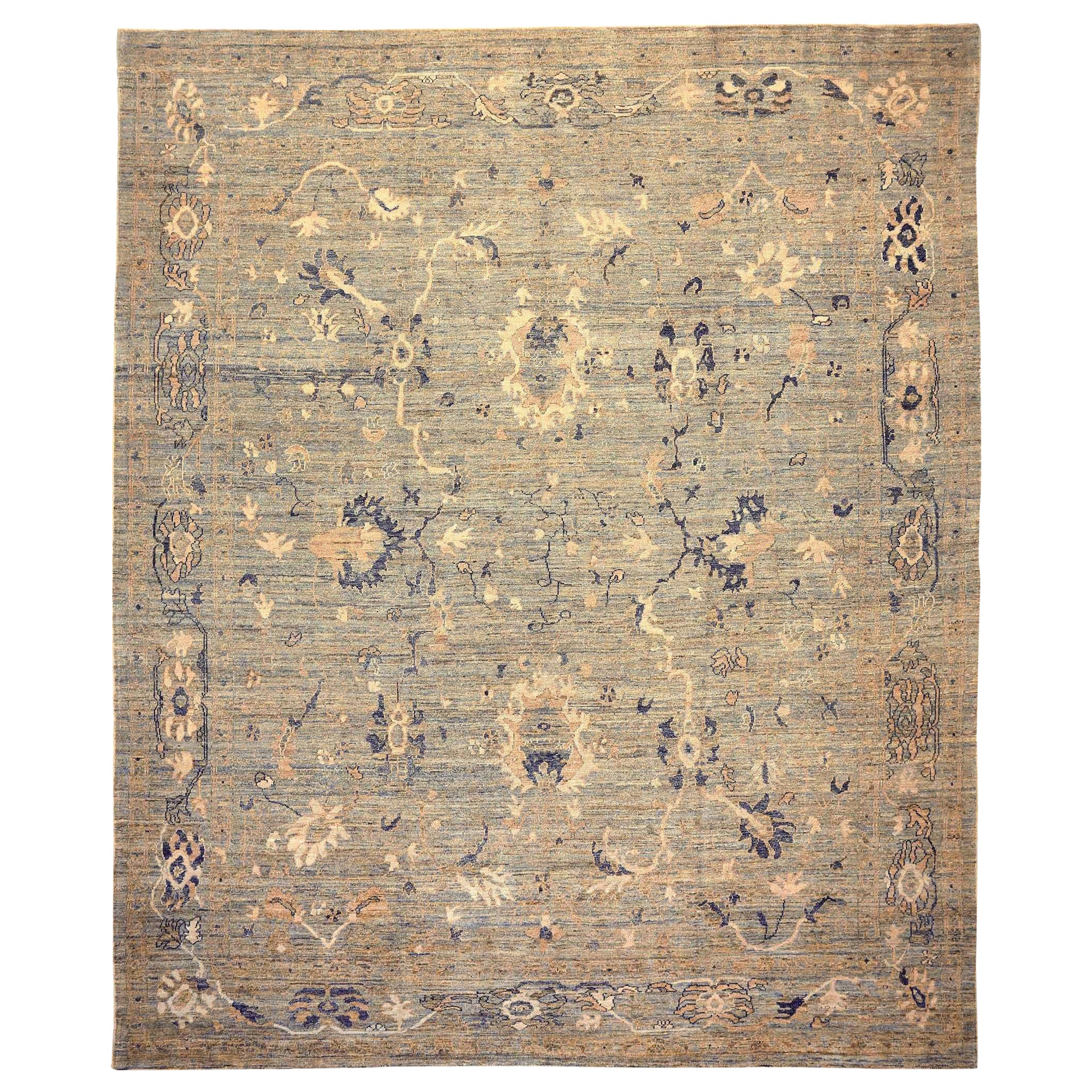 Afghanistan Oushak Area Rugs - Wolle Blau Braun Elfenbein Design - 94290