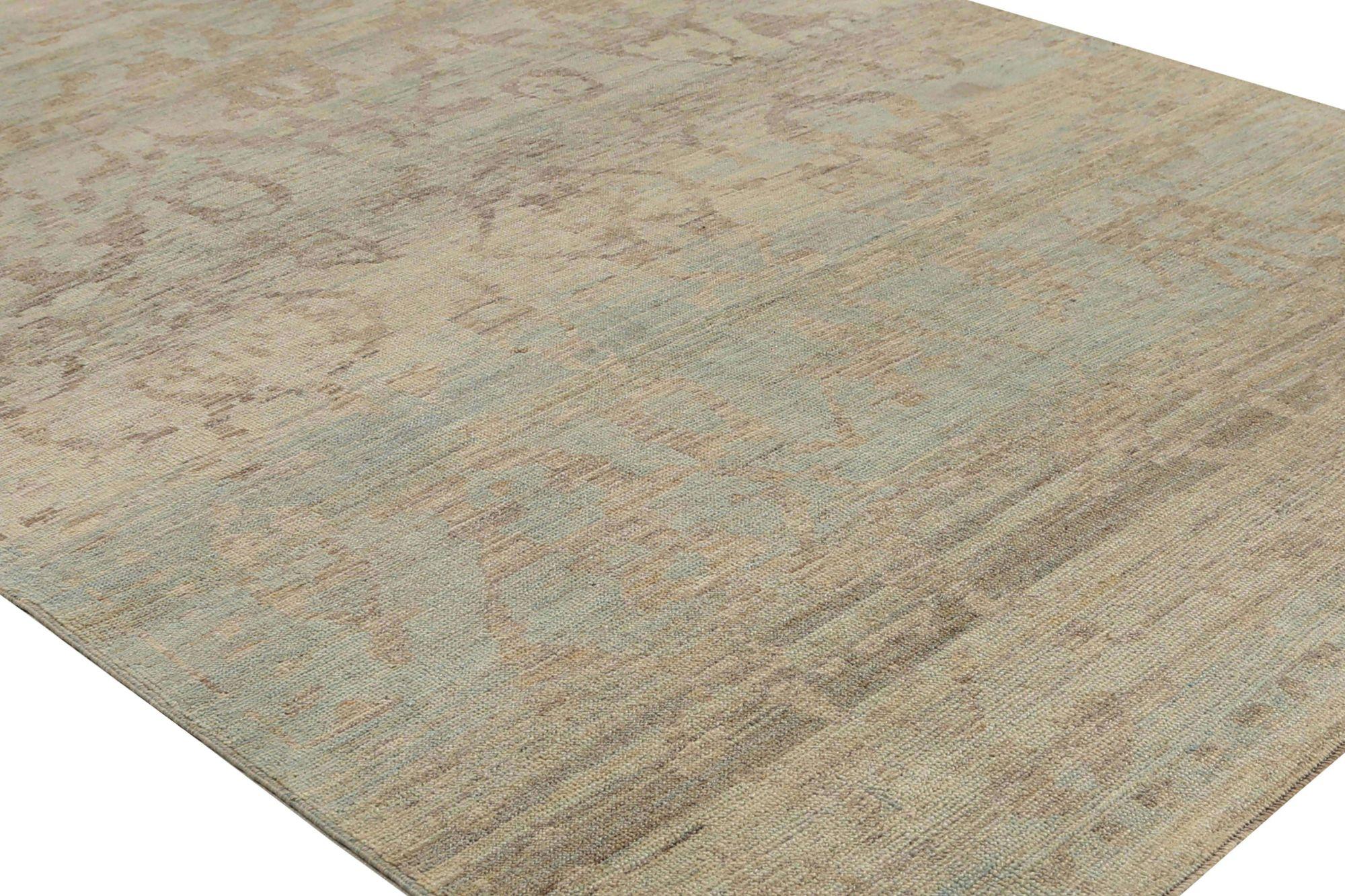 Afghanistan Oushak Area Rugs - Wolle Blau Braun Elfenbein Design - 95901 (Stammeskunst) im Angebot