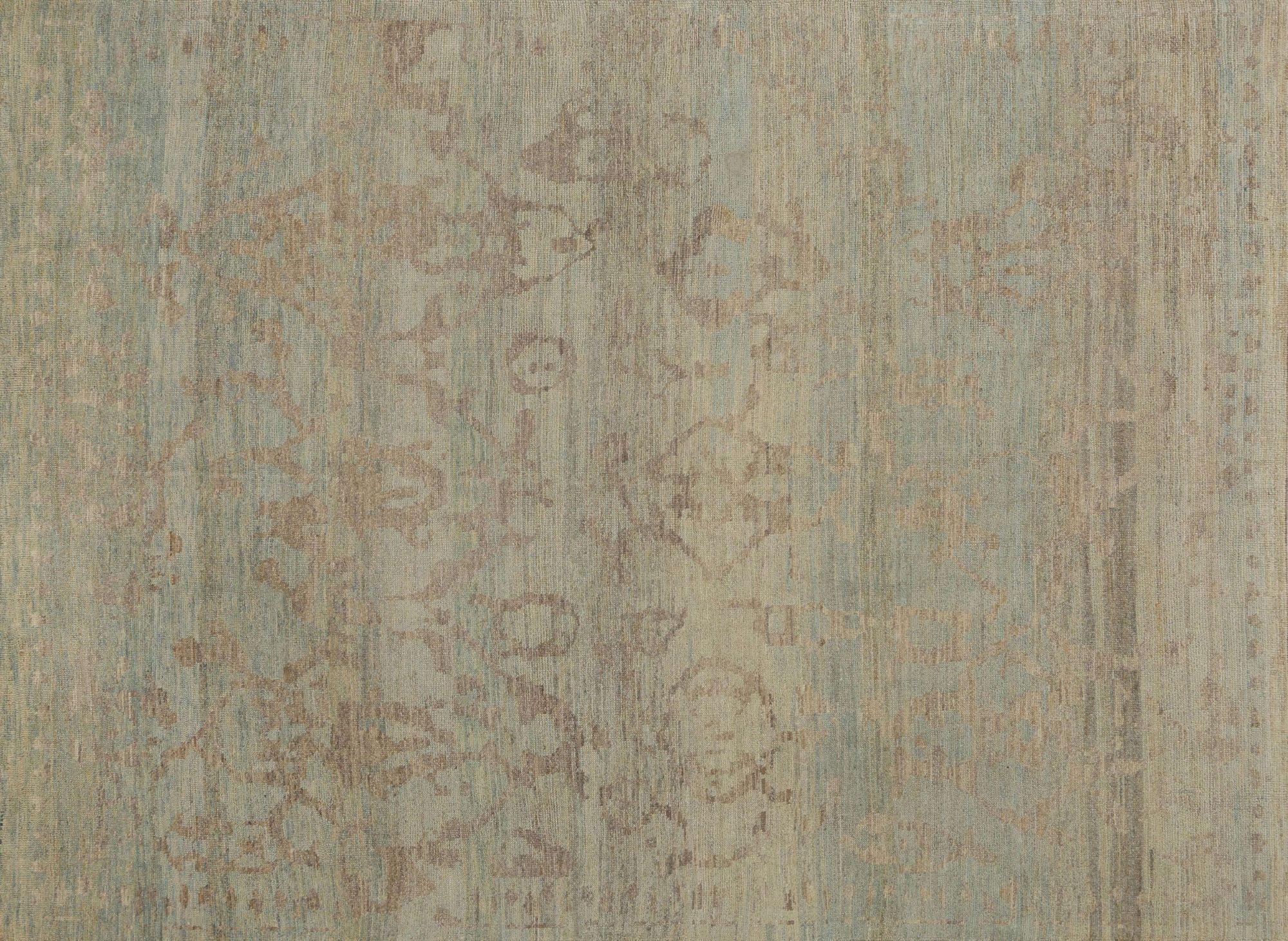 Afghanistan Oushak Area Rugs - Wolle Blau Braun Elfenbein Design - 95901 (Afghanisch) im Angebot