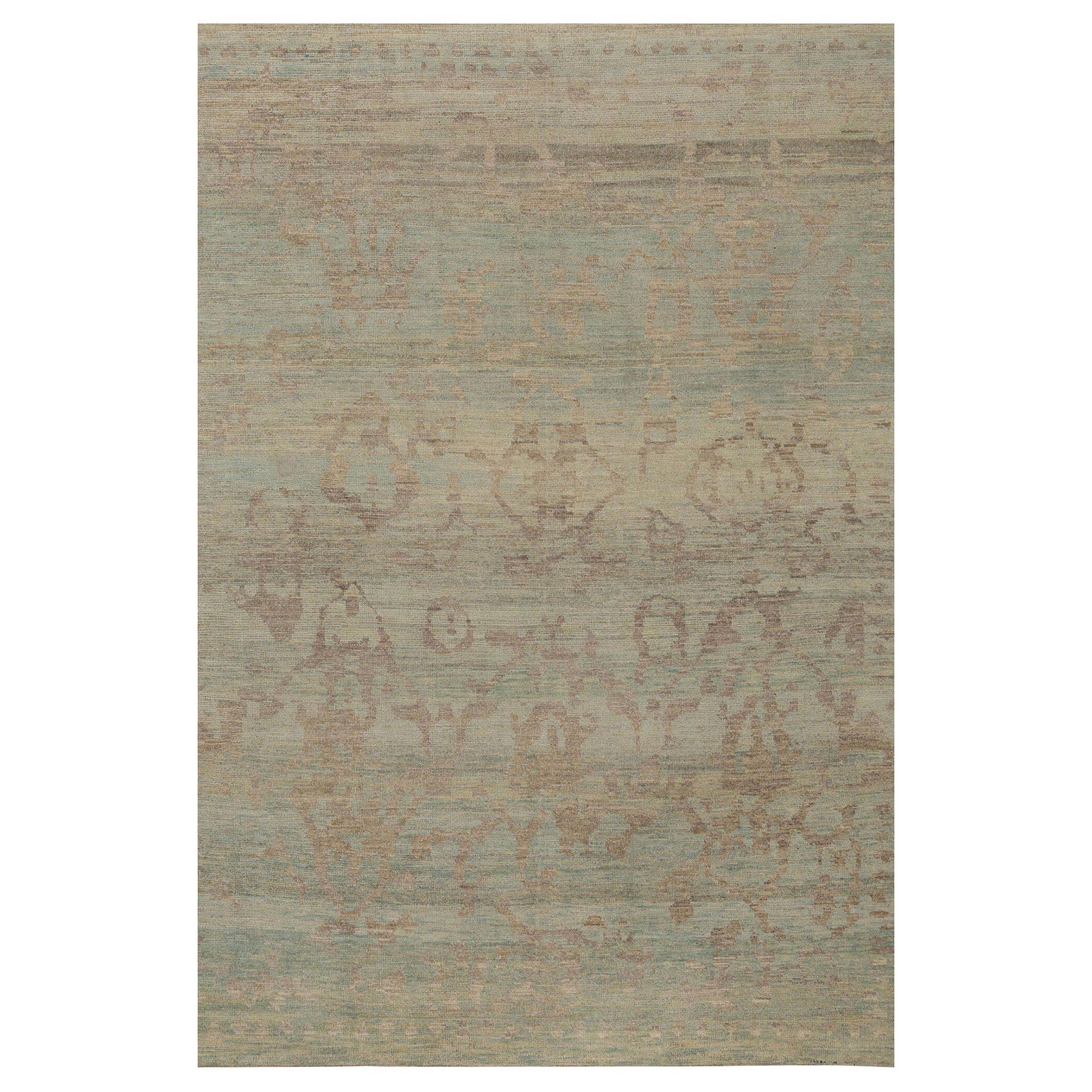 Afghanistan Oushak Area Rugs - Wolle Blau Braun Elfenbein Design - 95901 im Angebot