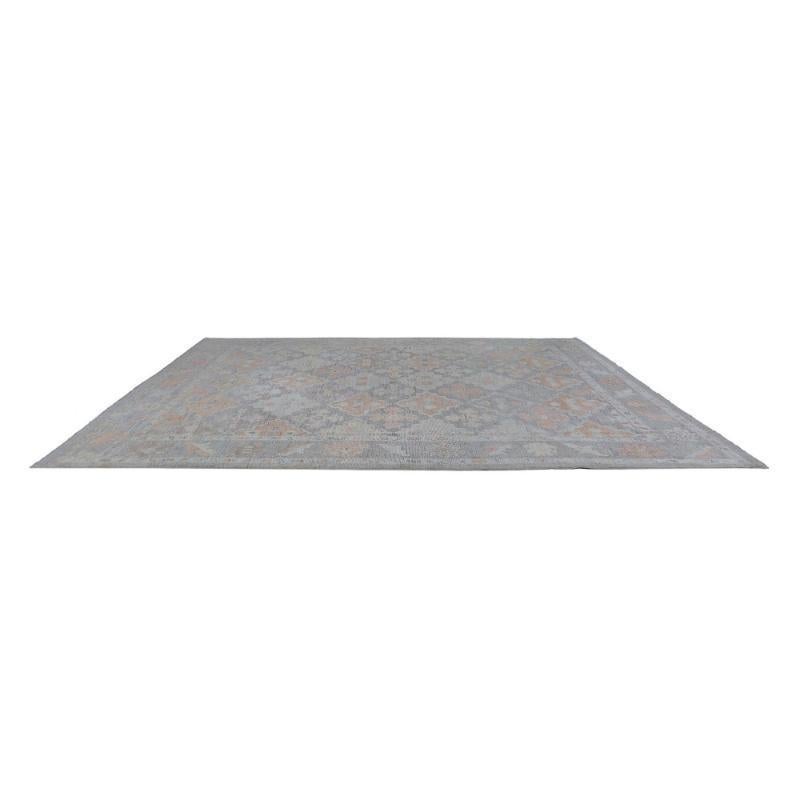 Noué à la main Tapis Afghanistan Oushak - Laine Bleu Brown Orange Design - 97492 en vente