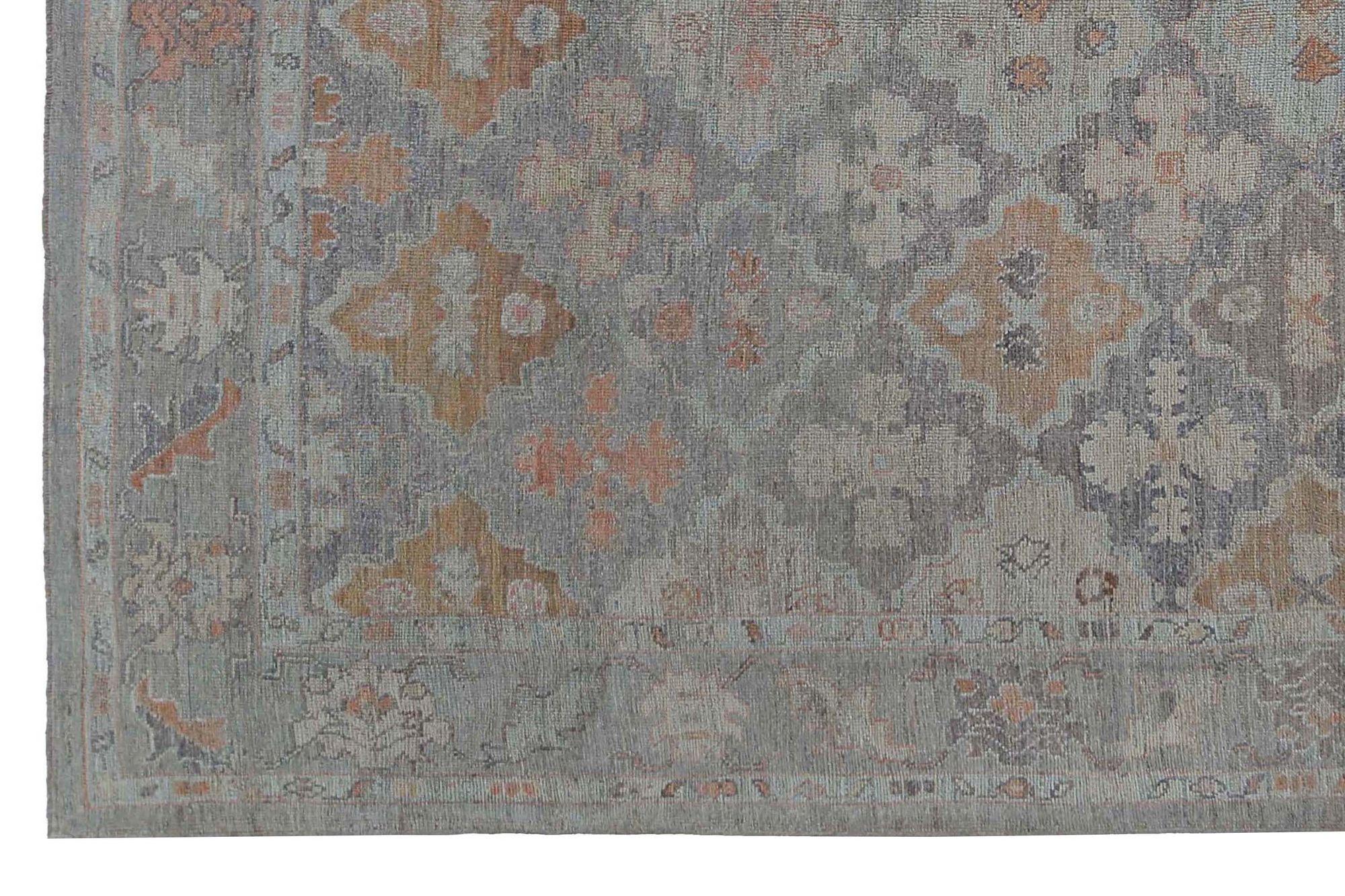 Tapis Afghanistan Oushak - Laine Bleu Brown Orange Design - 97492 Excellent état - En vente à Dallas, TX