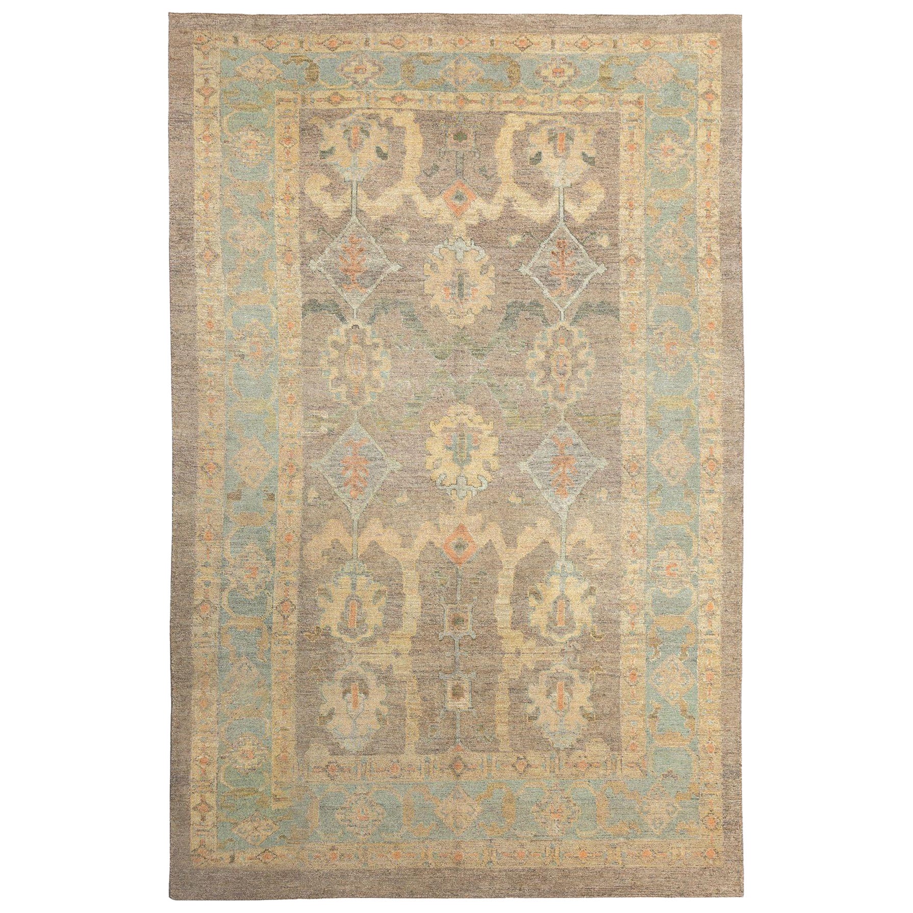 Tapis Afghanistan Oushak - Laine Bleu Brown Yellow Design - 97385