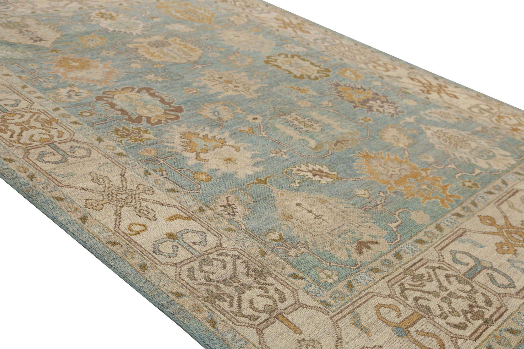 Tribal Turkey Oushak Area Rugs - Wool Blue Design - 95887 For Sale