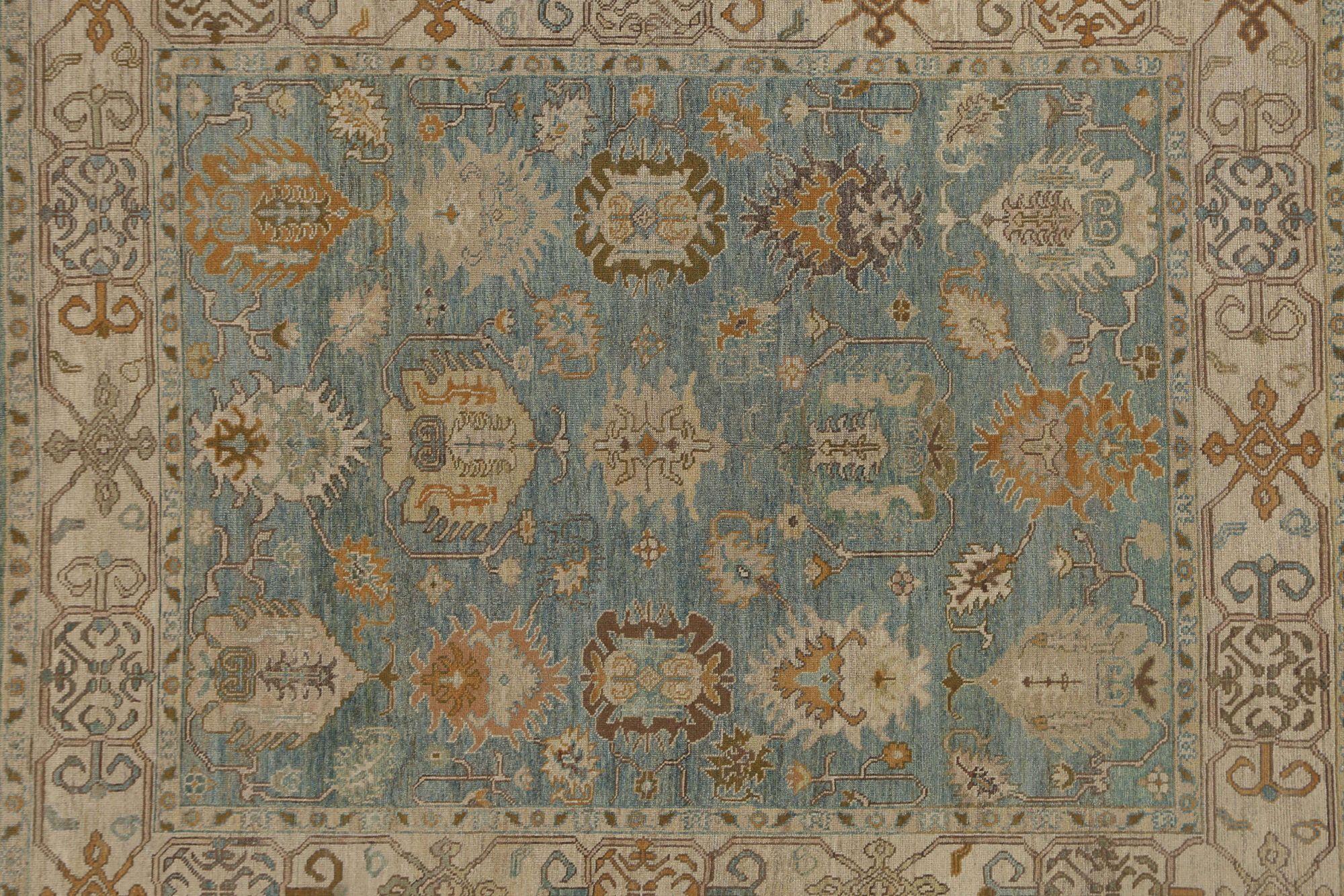 Turkish Turkey Oushak Area Rugs - Wool Blue Design - 95887 For Sale