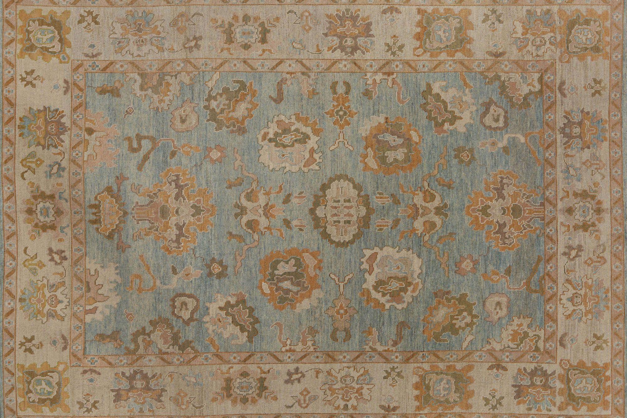 Afghanistan Oushak-Teppiche - Wollblau Design - 95897 (Handgeknüpft) im Angebot