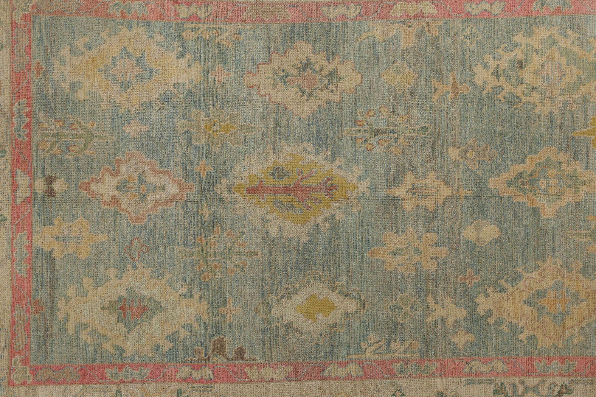 Afghanistan Oushak-Teppiche - Wollblau Design - 95962 (Afghanisch) im Angebot
