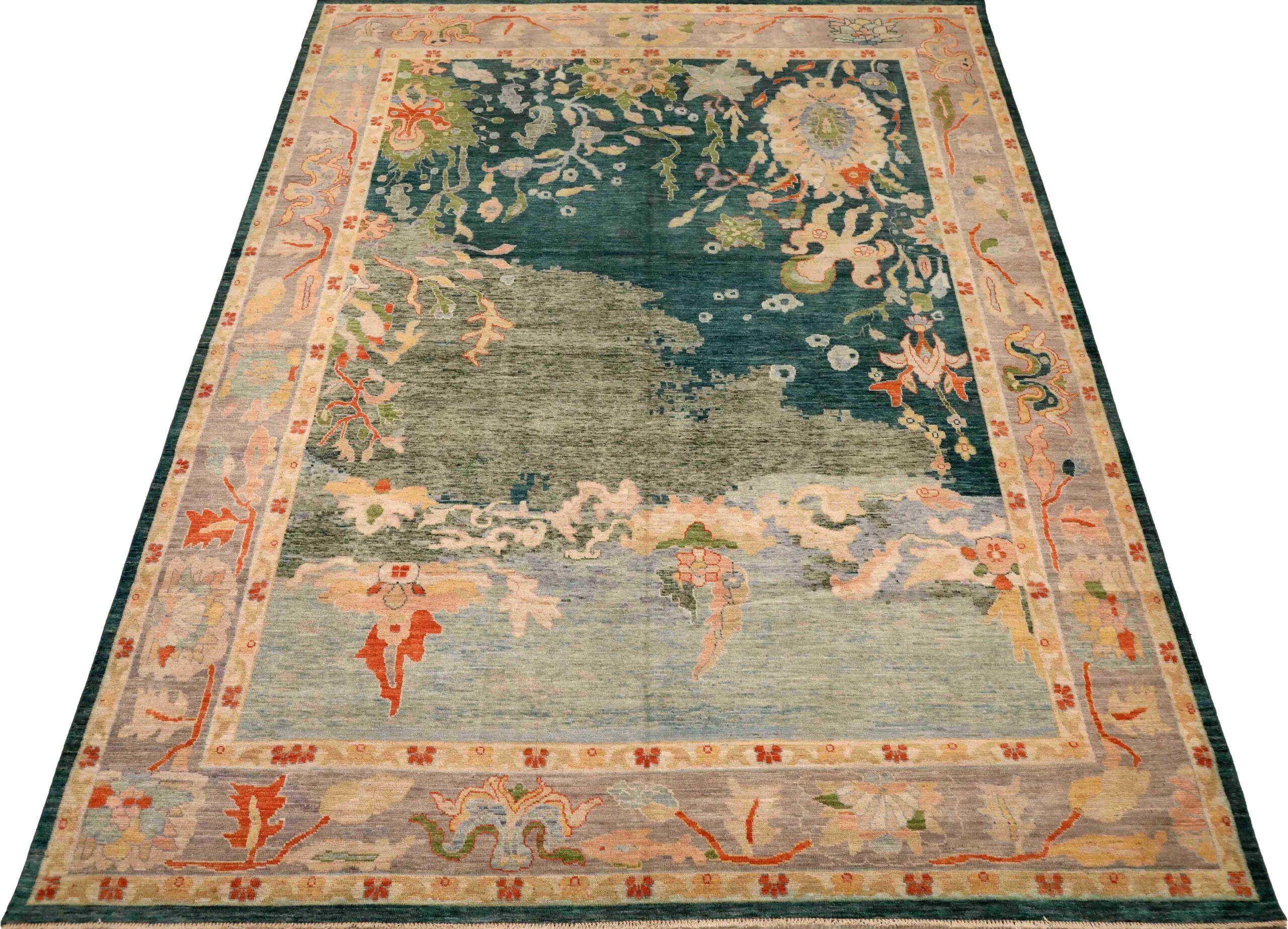 Entdecken Sie die Eleganz von Afghanistan Oushak mit Teppichen von Circa 1990. Dieses exklusive Design aus Wolle und Blau ist perfekt, um Ihren Raum zu verschönern.
