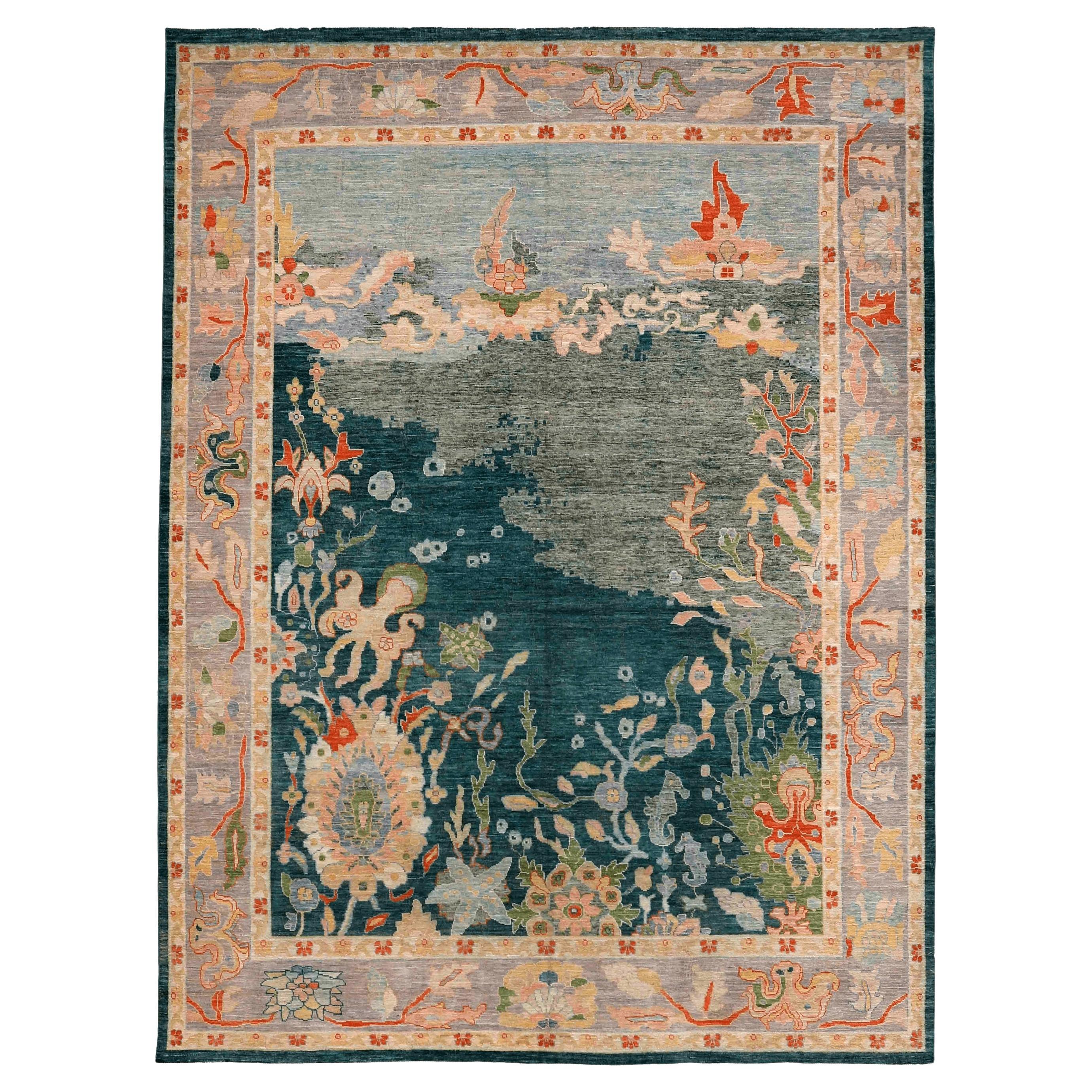 Tappeti Afghanistan Oushak - Disegno blu in lana - 96435