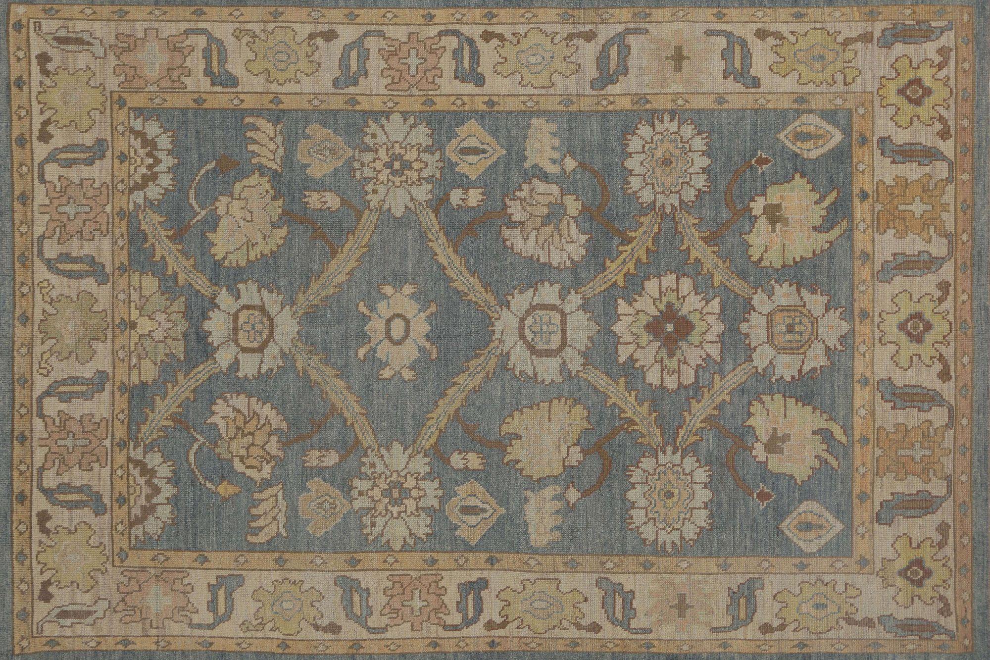 Hand-Knotted Turkey Oushak Area Rugs - Wool Blue Gray Design - 95999 For Sale