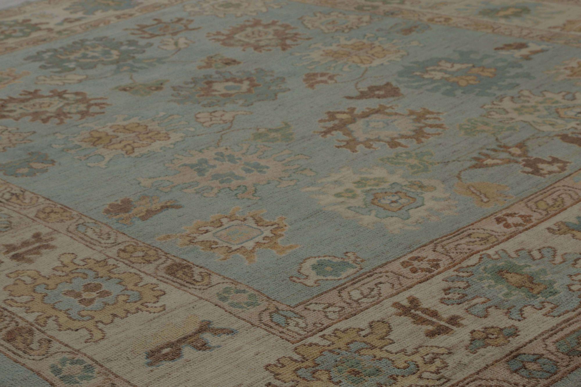Turkish Turkey Oushak Area Rugs - Wool Blue Gray Design - 96007 For Sale