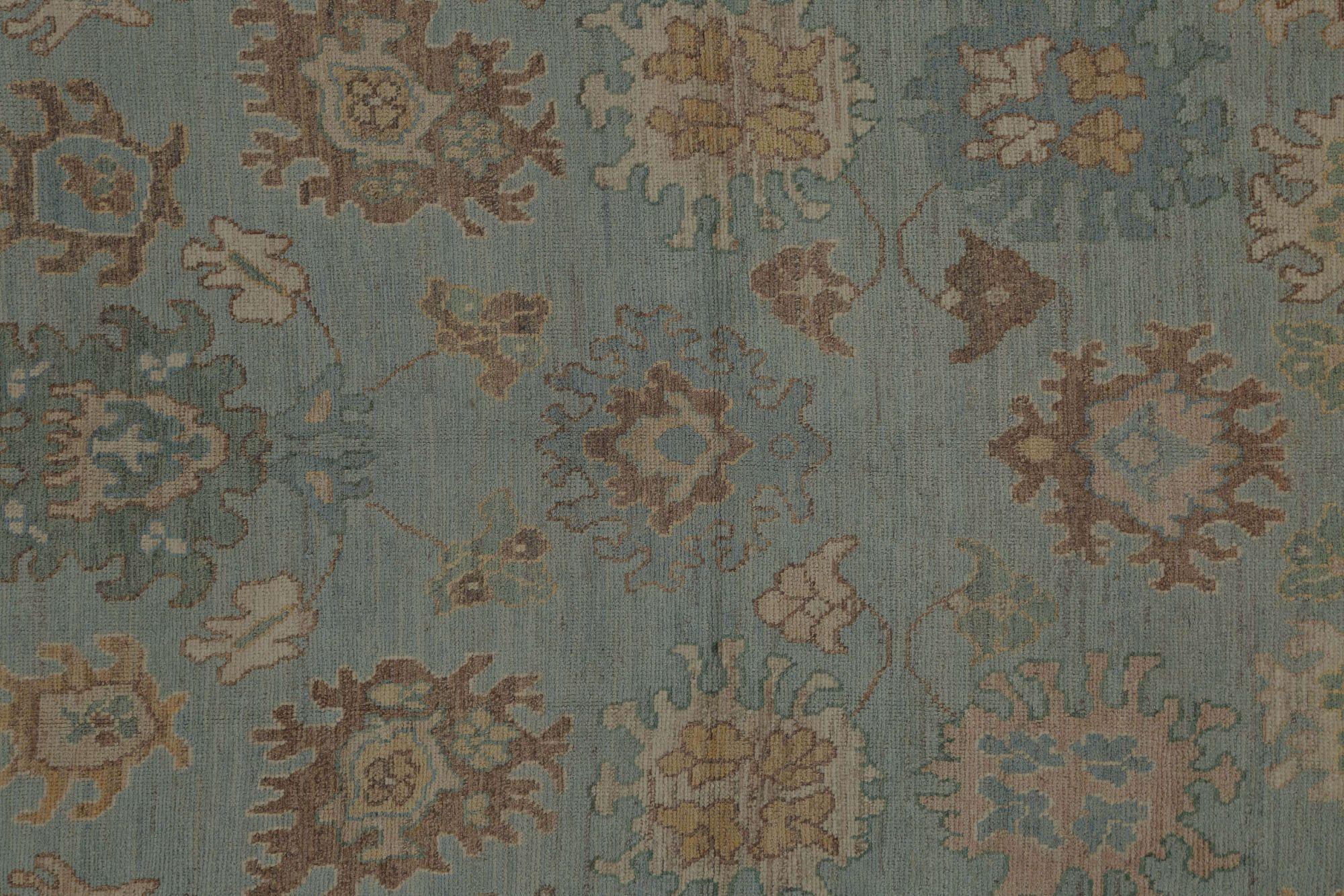 Hand-Knotted Turkey Oushak Area Rugs - Wool Blue Gray Design - 96007 For Sale