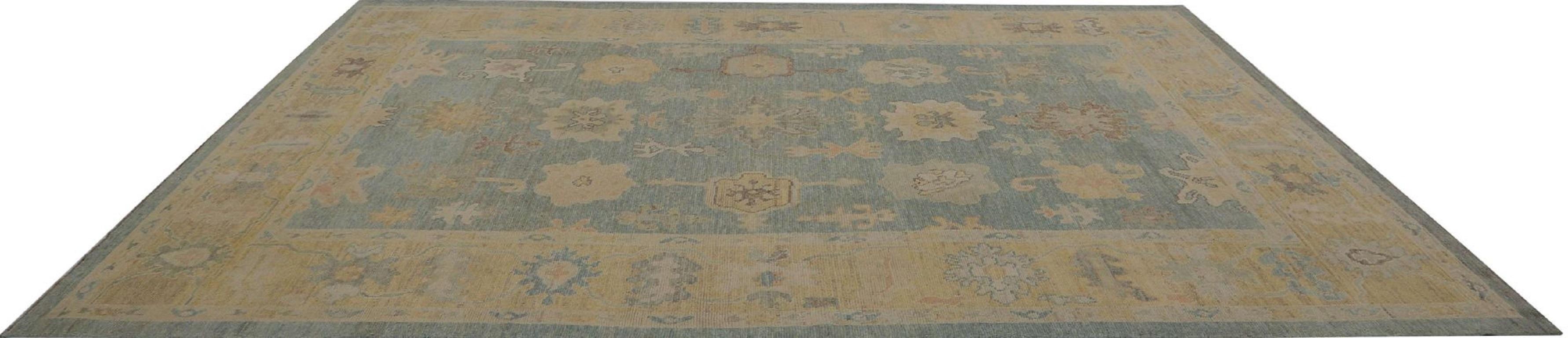 Oushak-Teppiche aus Afghanistan - Wolle in Blau und Grau mit Design - 96040 im Zustand „Hervorragend“ im Angebot in Dallas, TX