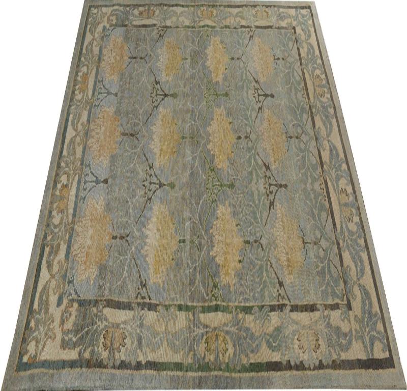 Afghanistan Oushak Area Rugs - Wolle Blau Grau Grün Gelb - 96121 (Afghanisch) im Angebot