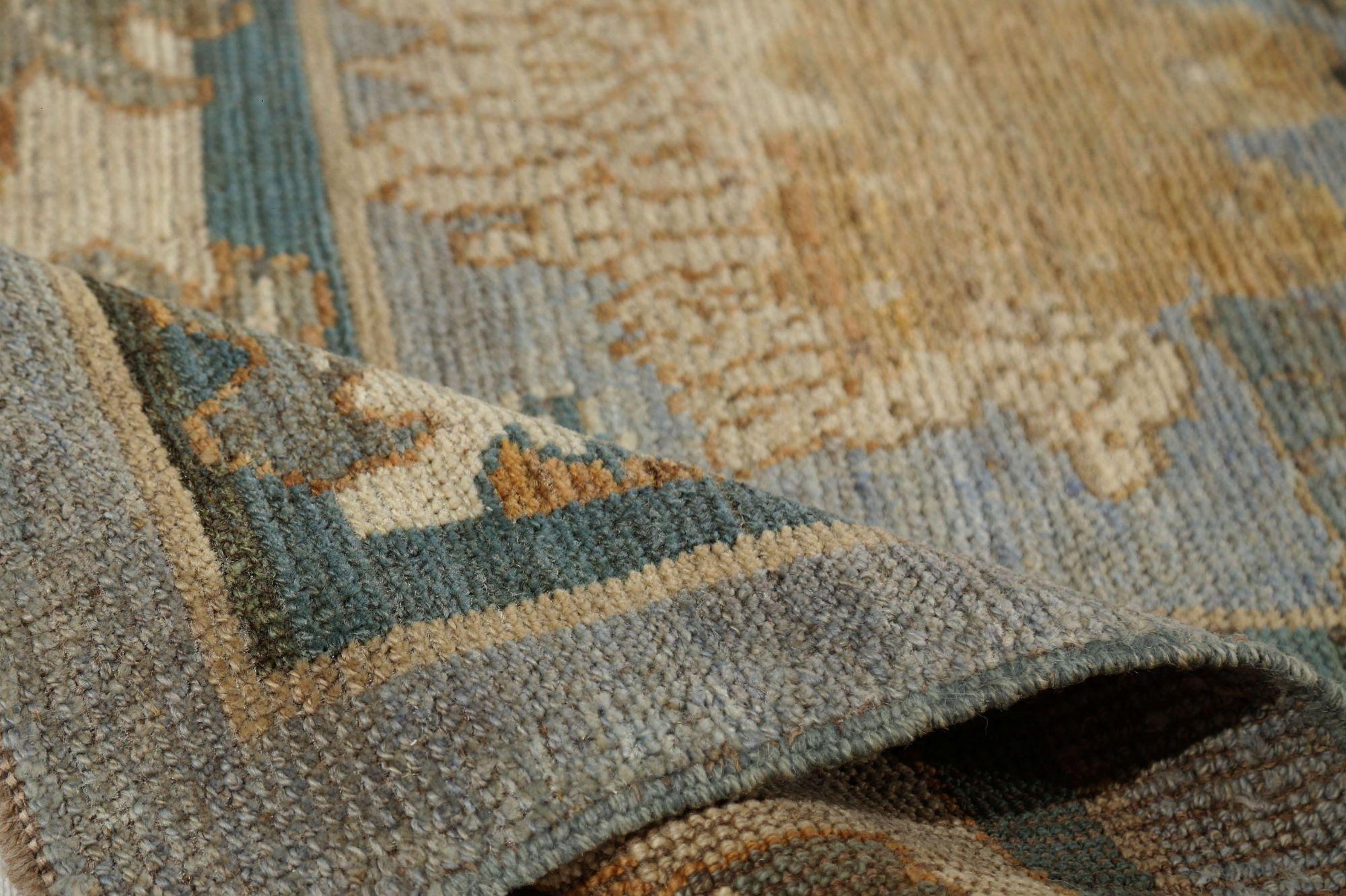 Afghanistan Oushak Area Rugs - Wolle Blau Grau Grün Gelb - 96121 im Zustand „Hervorragend“ im Angebot in Dallas, TX