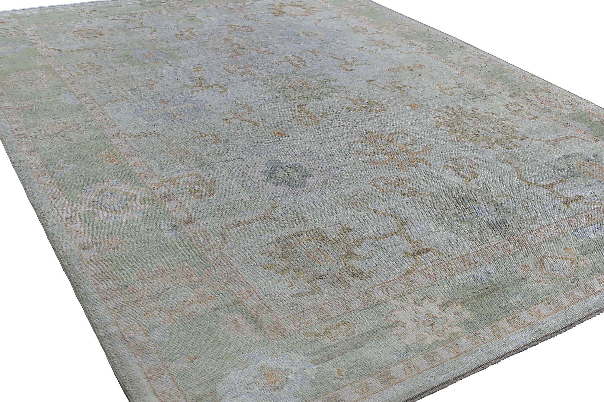 Tapis d'Afghanistan Oushak - Design en laine bleu vert ivoire - 97275 Excellent état - En vente à Dallas, TX