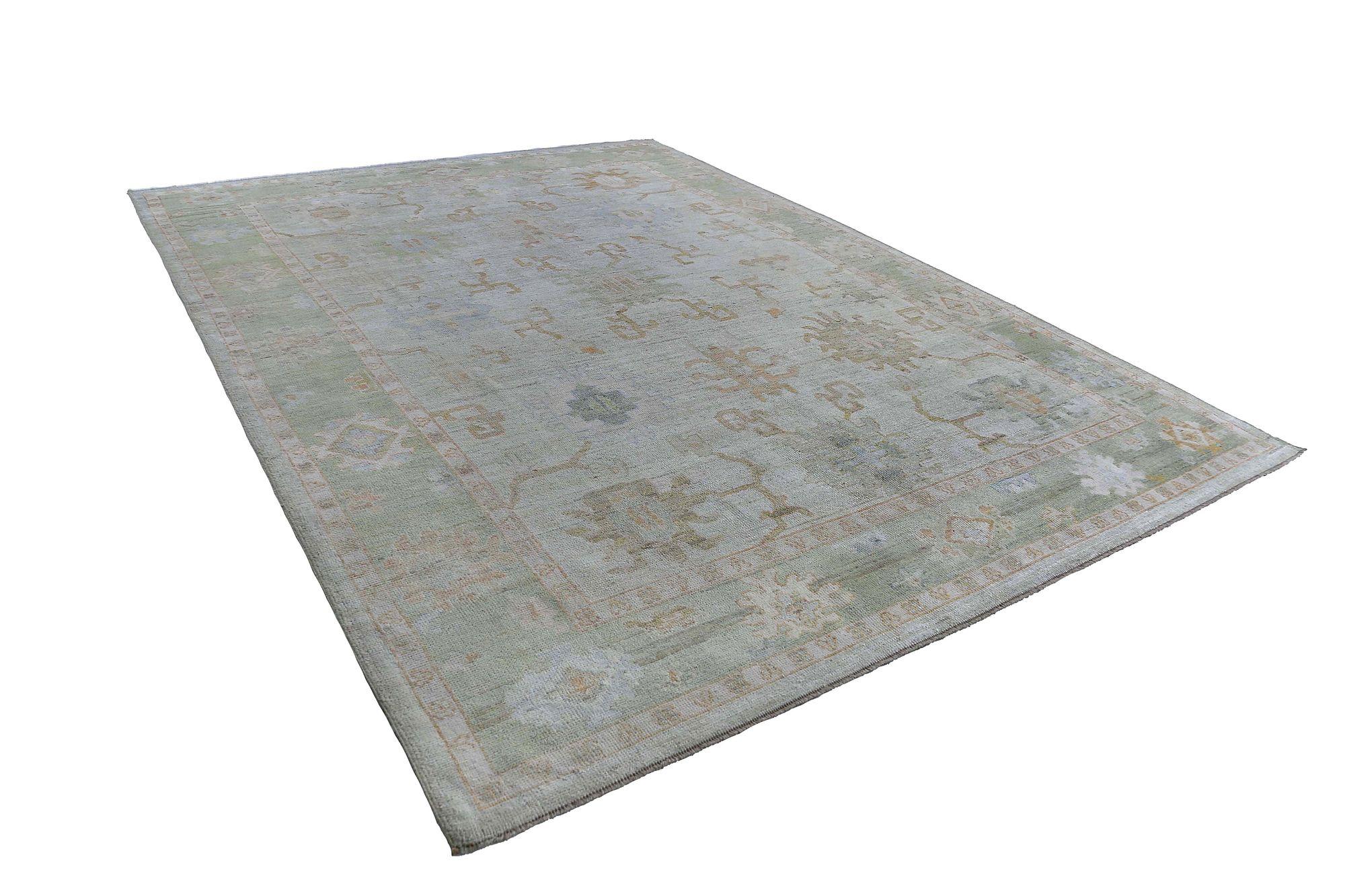 20ième siècle Tapis d'Afghanistan Oushak - Design en laine bleu vert ivoire - 97275 en vente