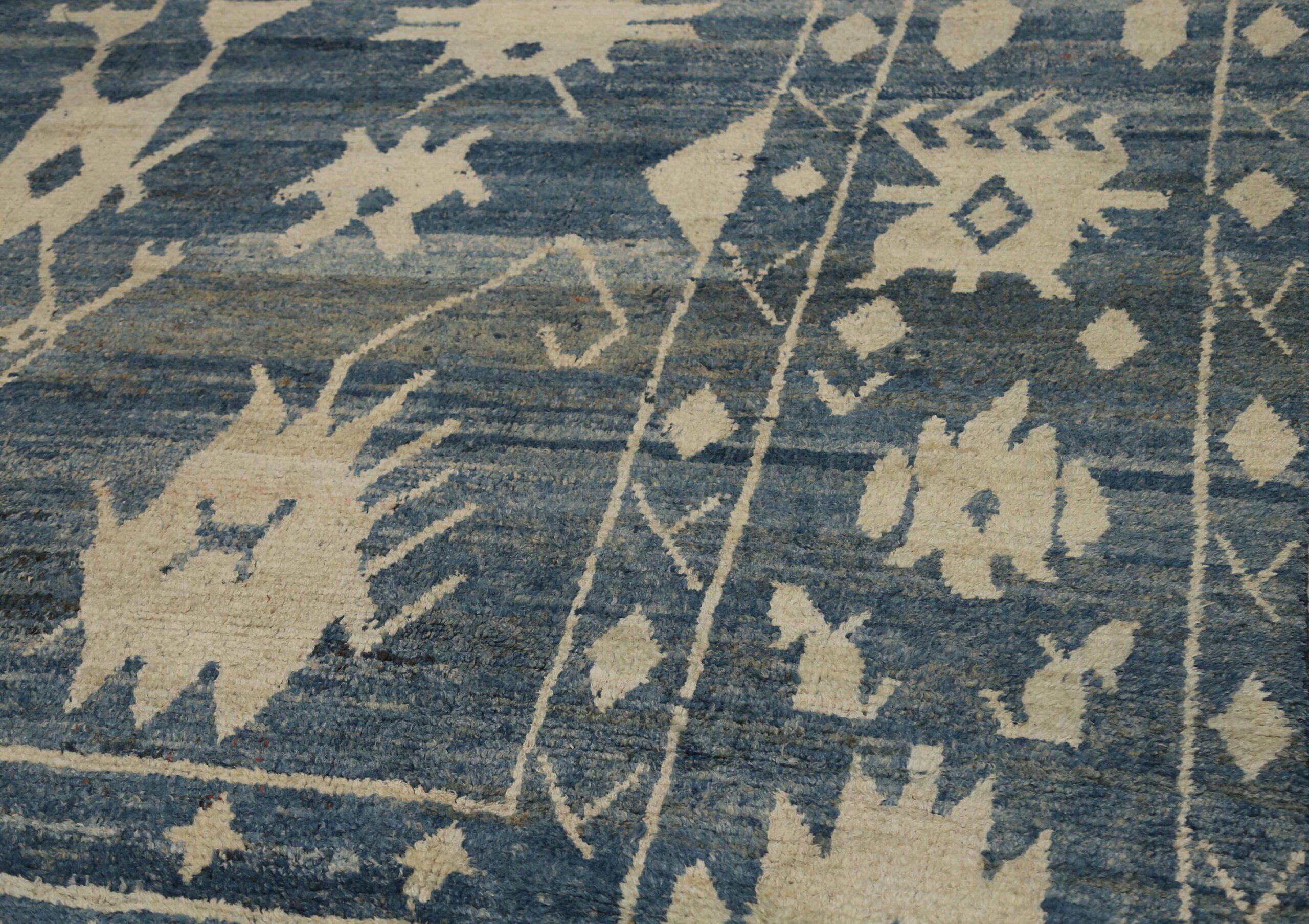 Afghanistan Oushak-Teppiche - Wolle Blau Elfenbein Design - 92868 (Stammeskunst) im Angebot