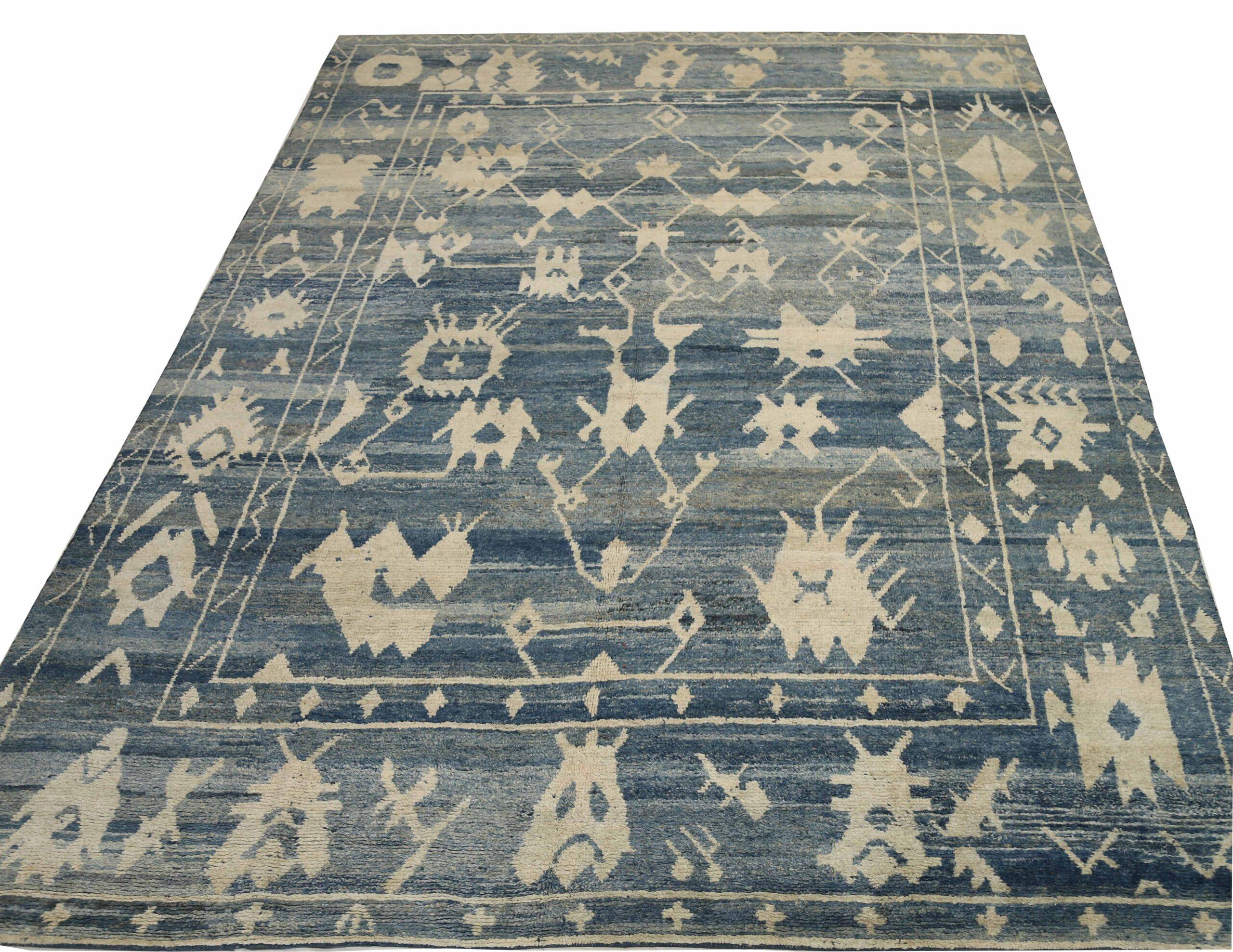 Afghanistan Oushak-Teppiche - Wolle Blau Elfenbein Design - 92868 (Afghanisch) im Angebot