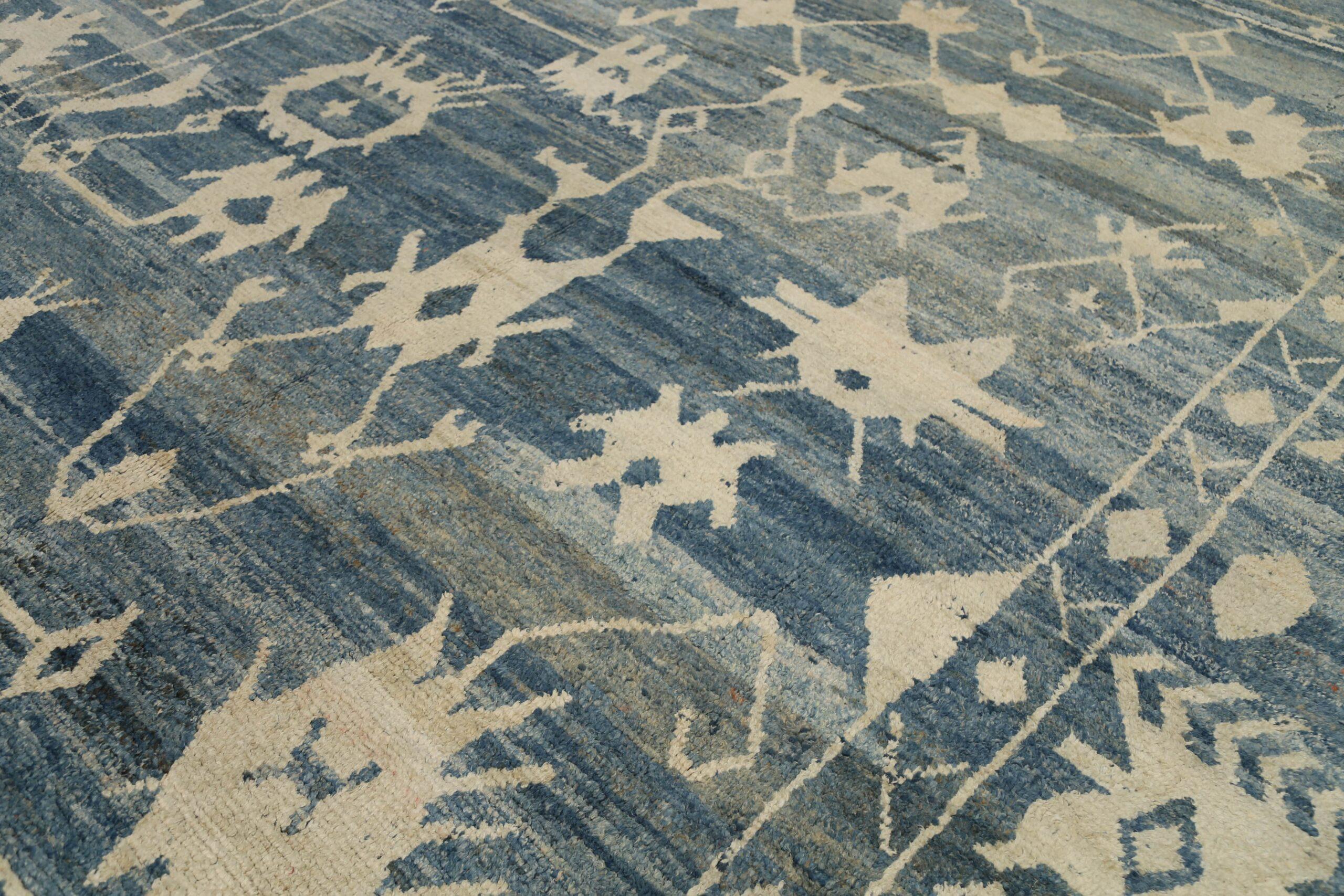 Afghanistan Oushak-Teppiche - Wolle Blau Elfenbein Design - 92868 im Zustand „Hervorragend“ im Angebot in Dallas, TX