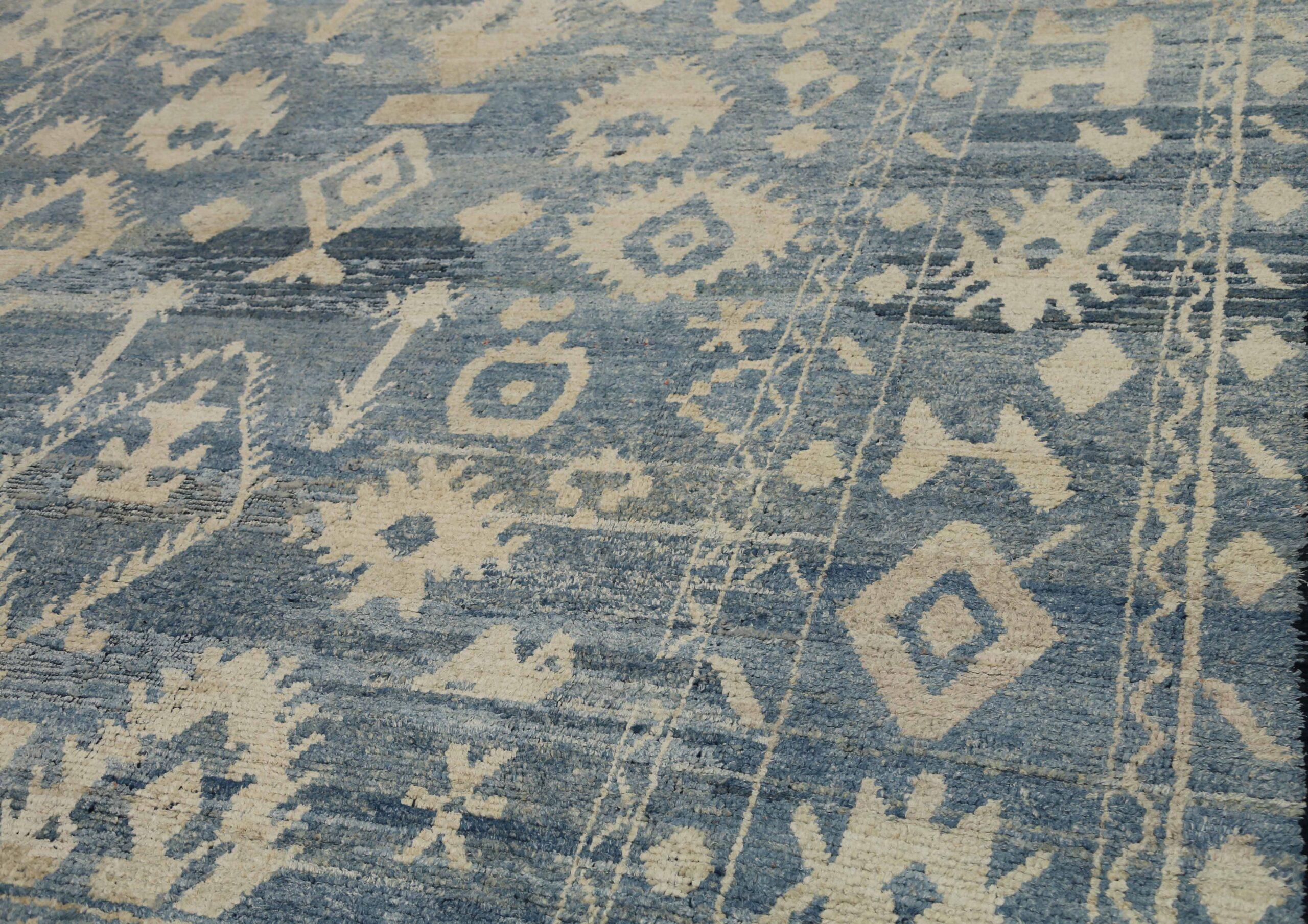 Tribale Tappeti Afghanistan Oushak - Disegno in lana blu avorio - 92870 in vendita