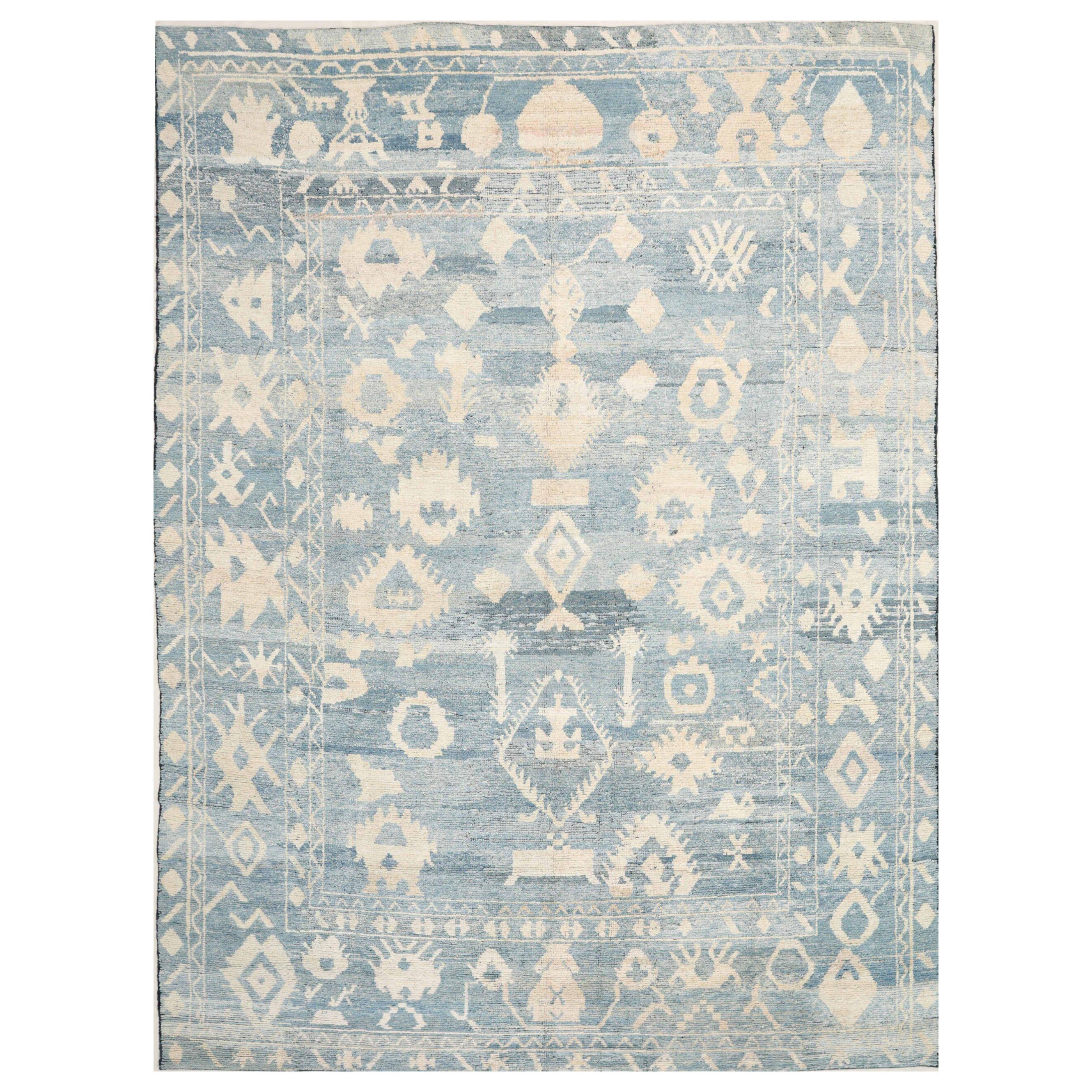 Afghanistan Oushak-Teppiche - Wolle Blau Elfenbein Design - 92870