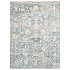 Afghanistan Oushak-Teppiche - Wolle Blau Elfenbein Design - 92870