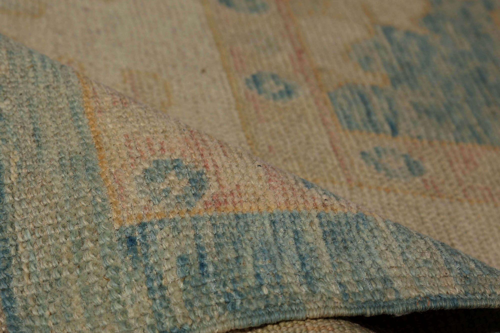 Afghanistan Oushak-Teppiche - Wolle Blau Elfenbein Design - 95815 (Stammeskunst) im Angebot