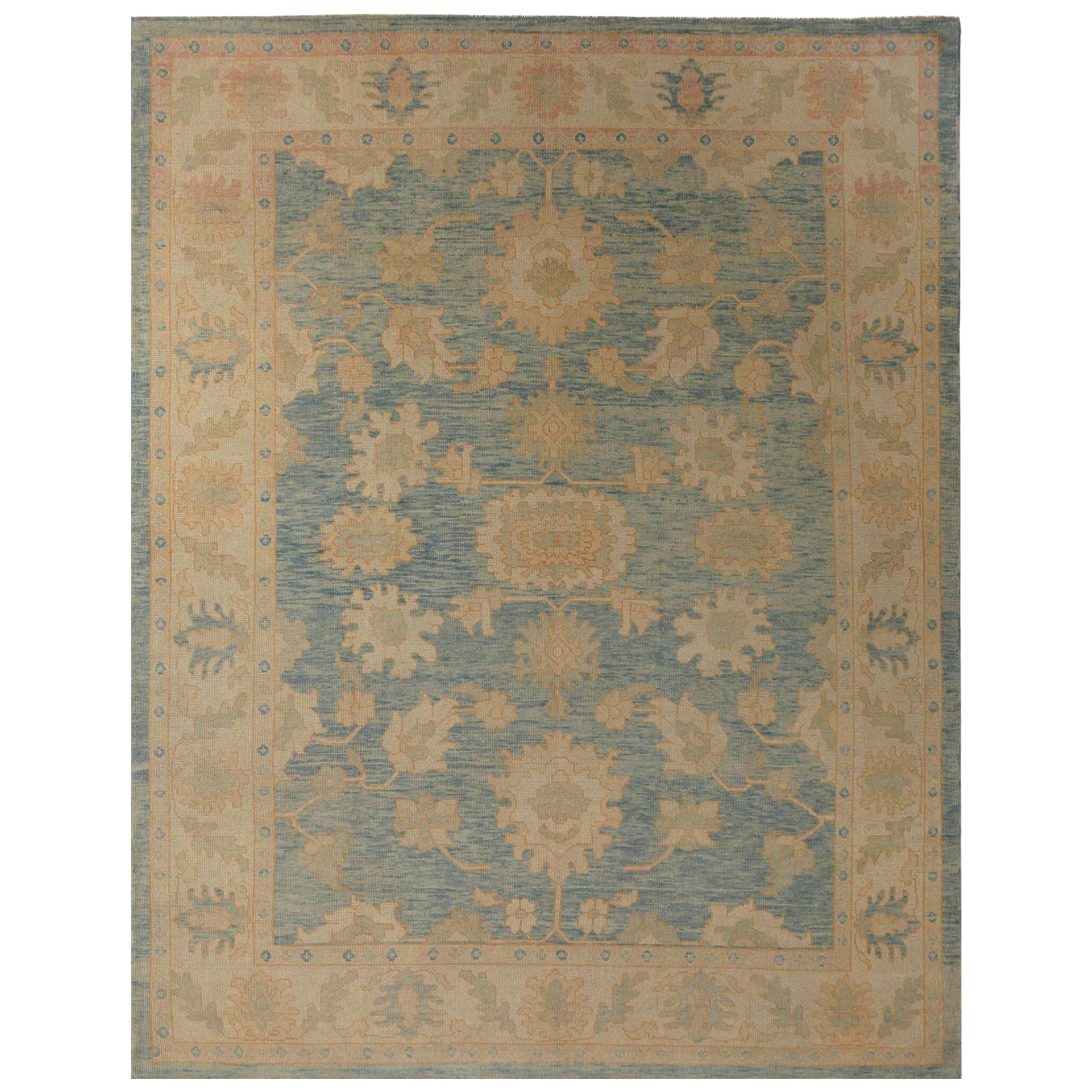 Afghanistan Oushak-Teppiche - Wolle Blau Elfenbein Design - 95815