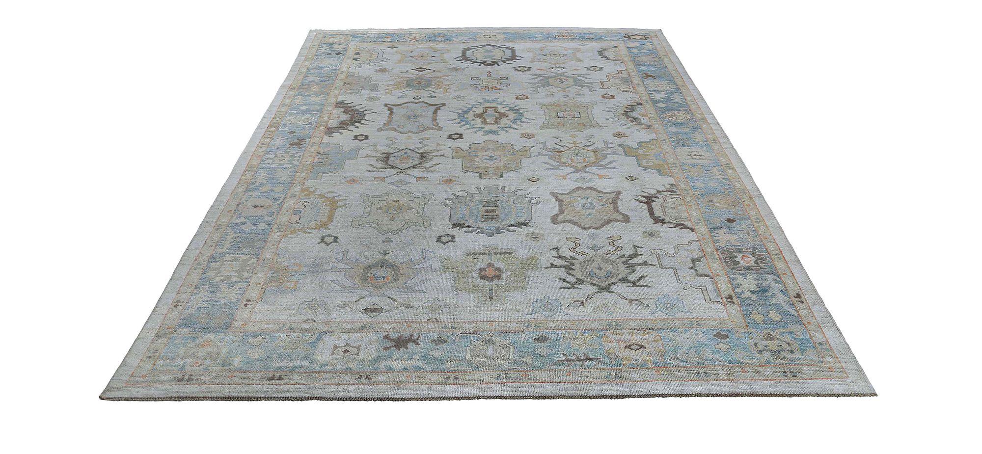 Afghanistan Oushak Area Rugs - Wool Blue Ivory Design - 97271 In Excellent Condition For Sale In Dallas, TX