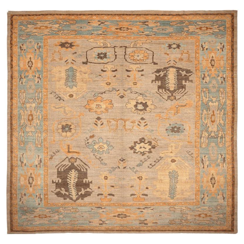 Afghanistan Oushak-Teppiche - Wolle Blau Elfenbein Orange Design - 94289