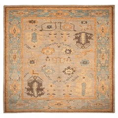 Afghanistan Oushak Area Rugs - Wool Blue Ivory Orange Design - 94289