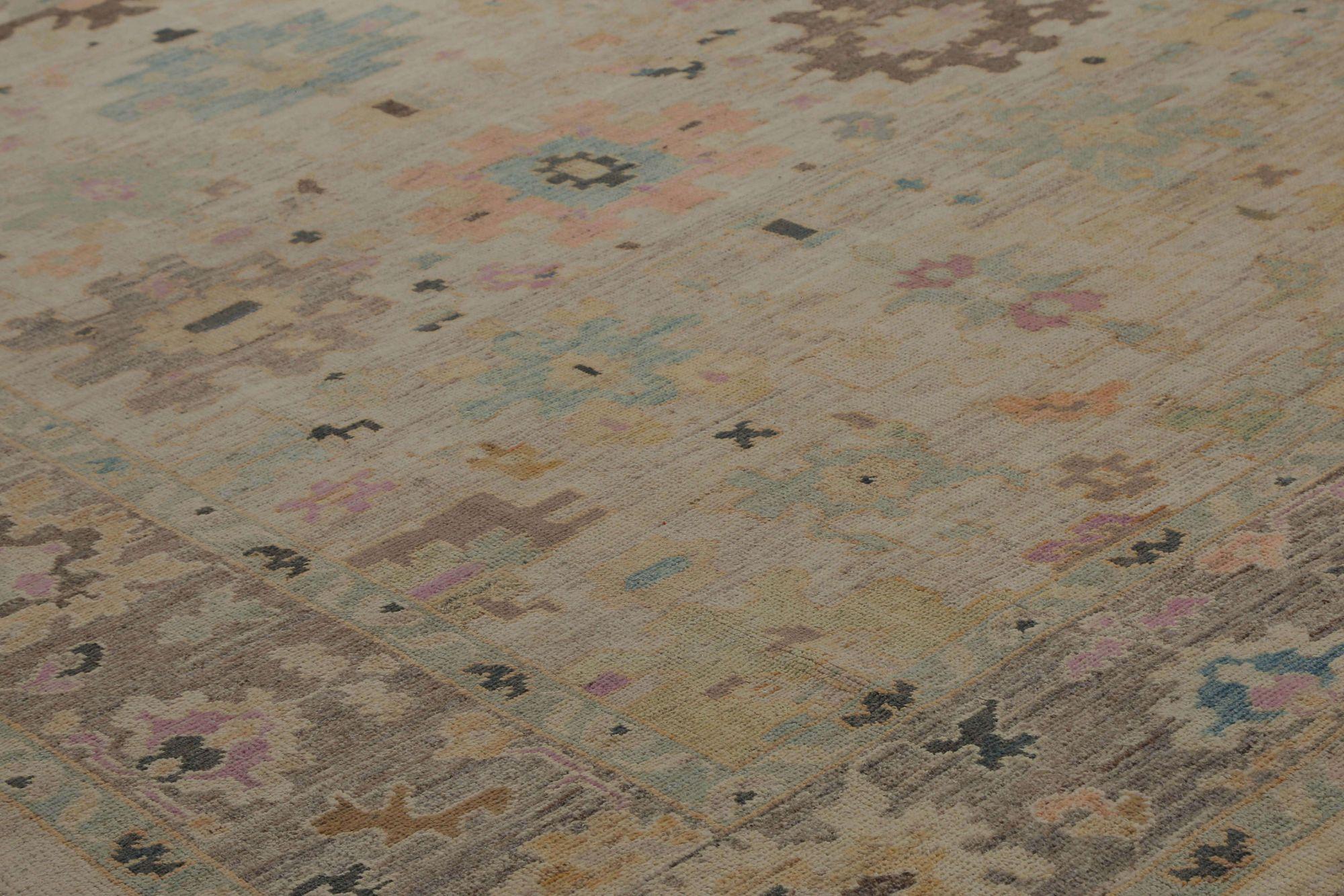 Tribale Tappeti Afghanistan Oushak - Lana Blu Avorio Rosa - 96023 in vendita