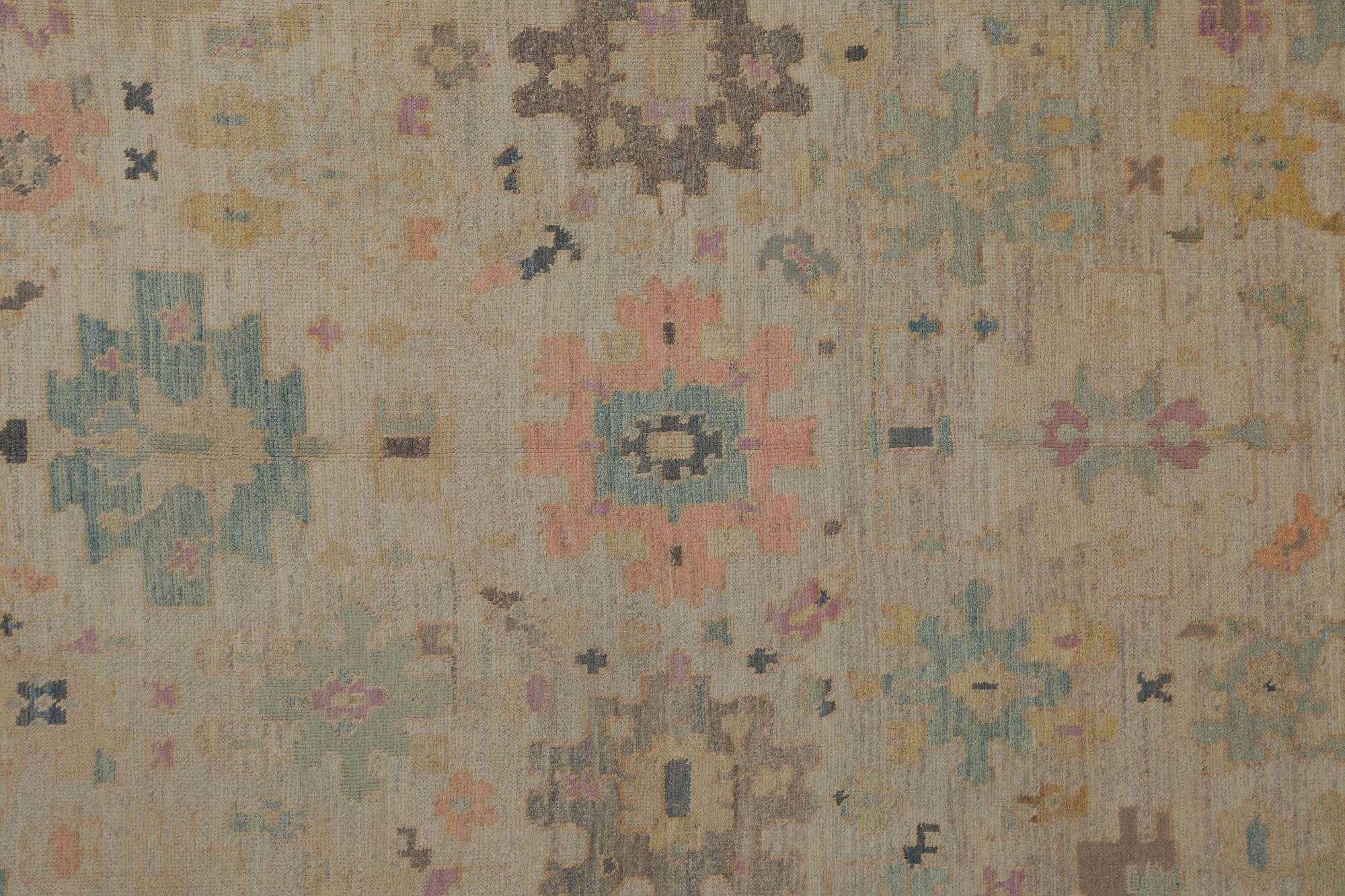 Afghano Tappeti Afghanistan Oushak - Lana Blu Avorio Rosa - 96023 in vendita