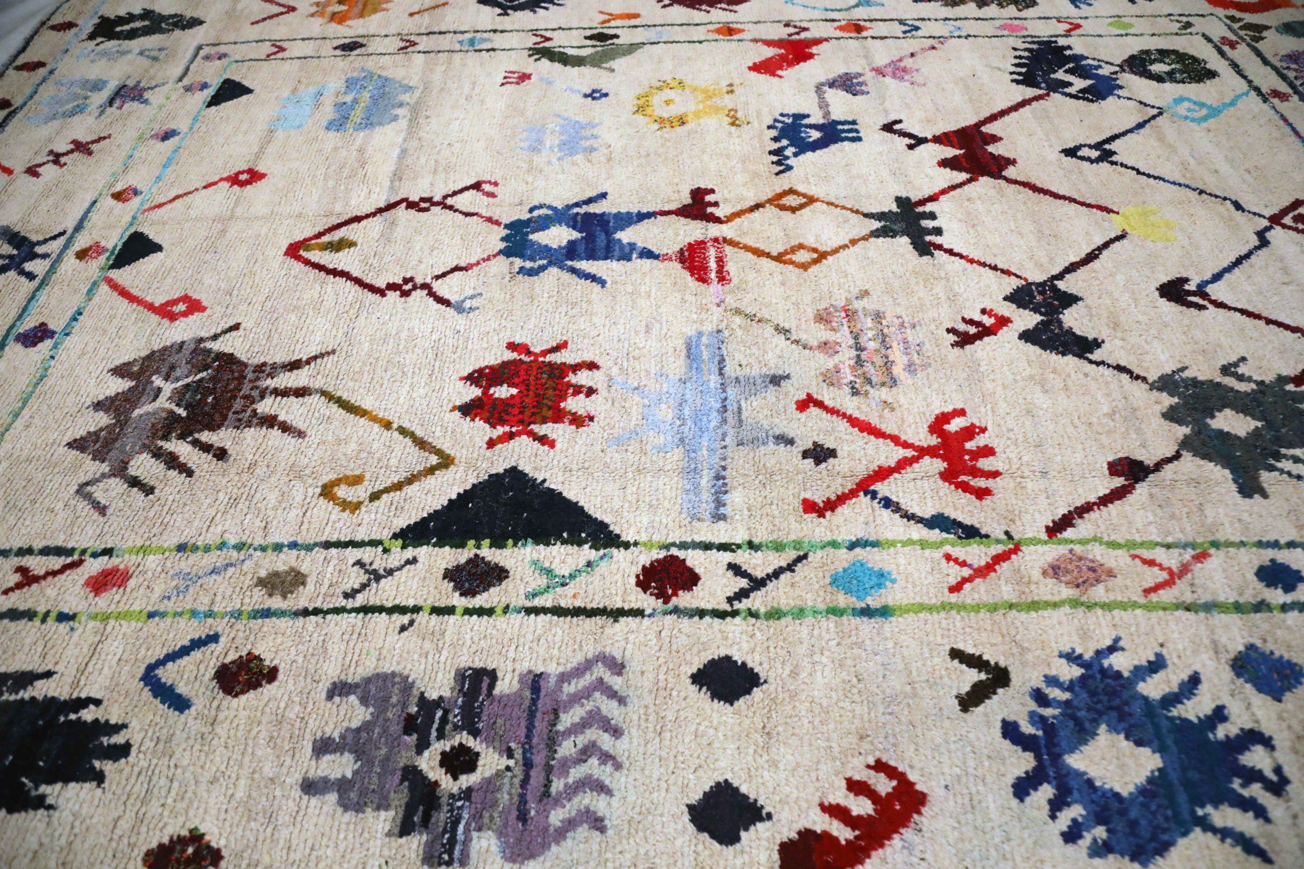 Afghanistan Oushak Area Rugs - Wolle Blau Elfenbein Rot Gelb - 93652 im Zustand „Hervorragend“ im Angebot in Dallas, TX
