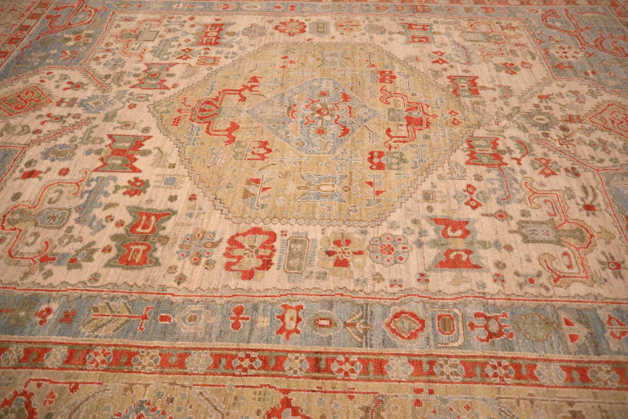Découvrez l'élégance des tapis d'Afghanistan Oushak de Circa 1990. Conçu avec de la Laine et du BleuIvoireJaune, ce design exclusif est parfait pour mettre en valeur votre espace.