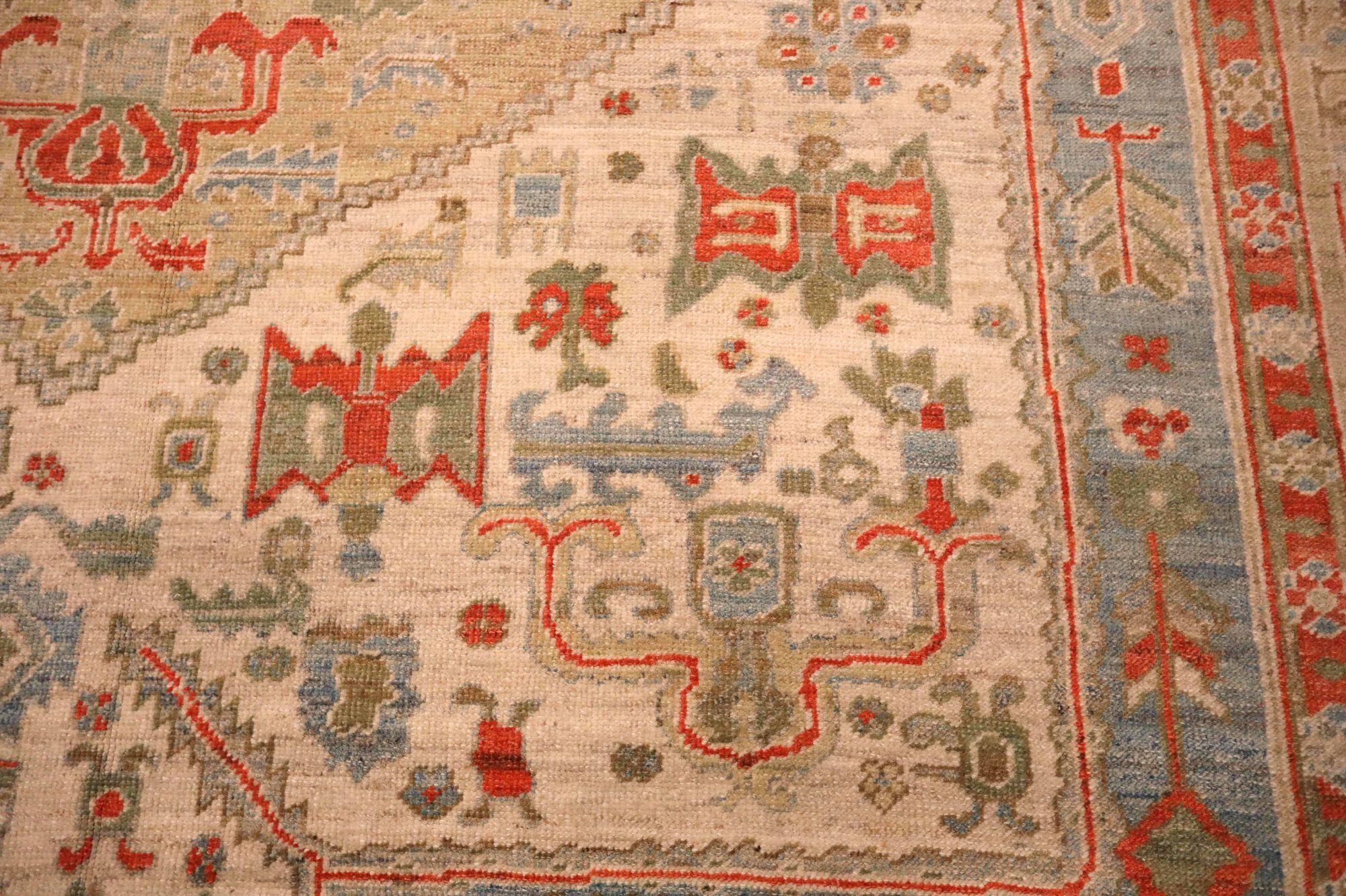 Tribal Tapis d'Afghanistan Oushak - Design en laine bleu ivoire jaune - 93615 en vente