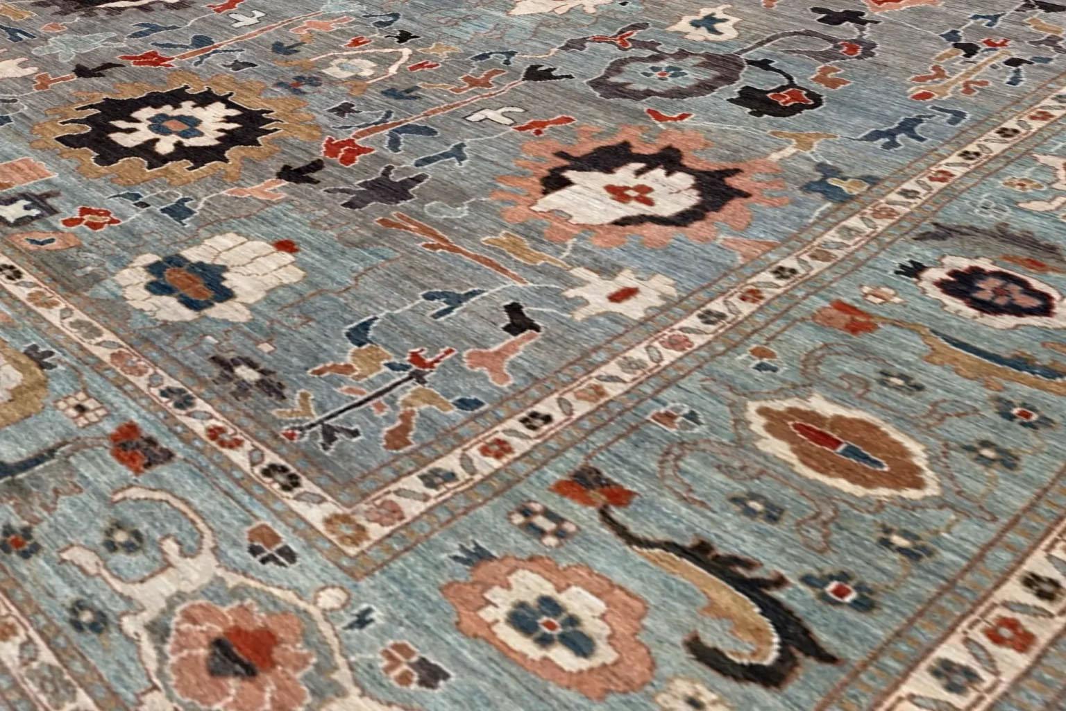 Laine Tapis d'Afghanistan Oushak - Design en laine bleu orange - 94607 en vente