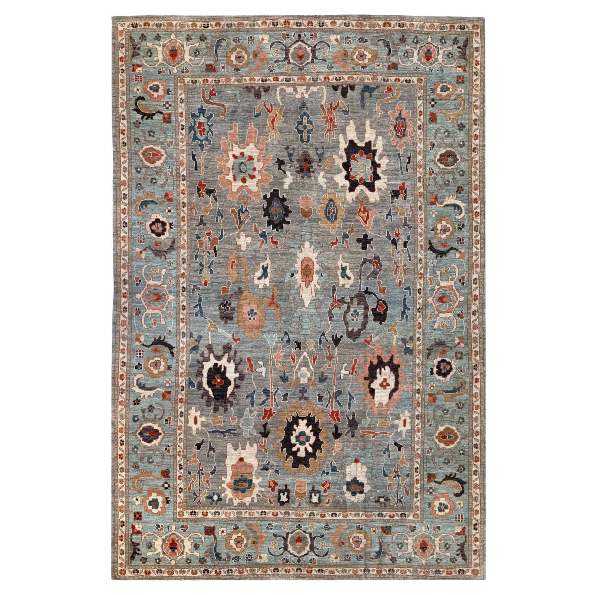 Tapis d'Afghanistan Oushak - Design en laine bleu orange - 94607