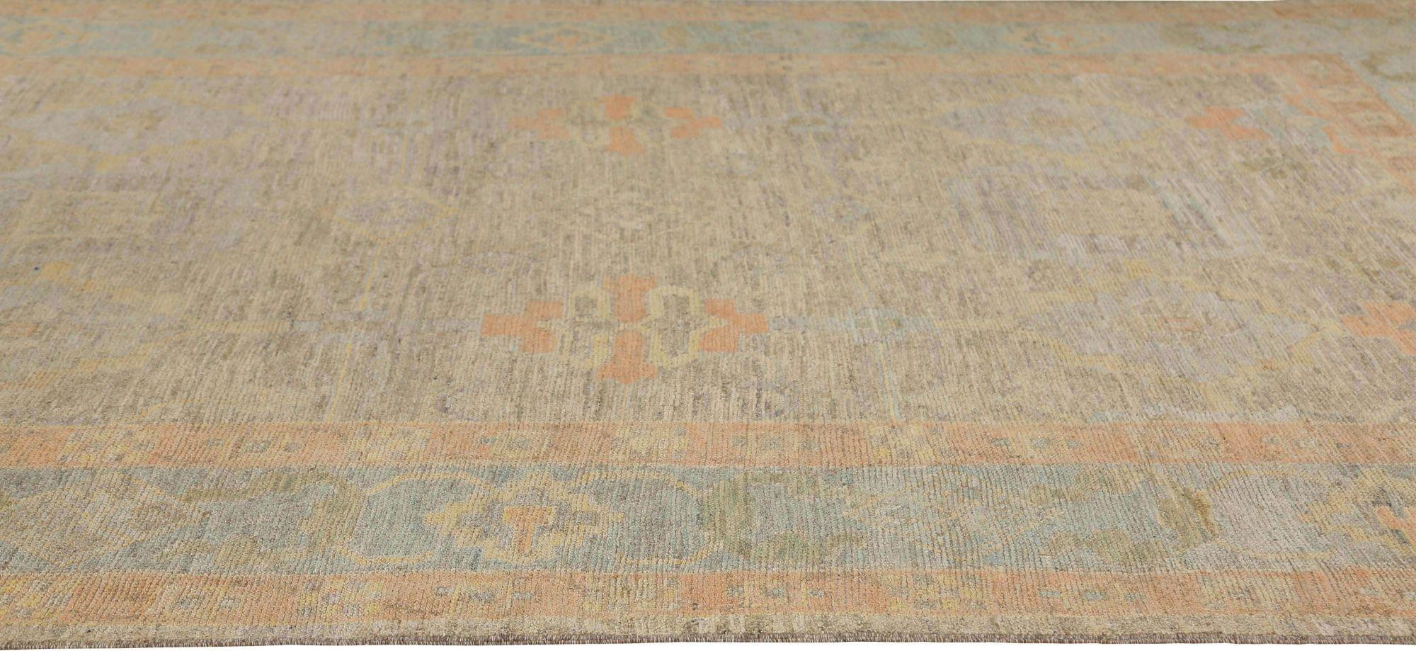 Tapis d'Afghanistan Oushak - Motif de revers en laine bleu orange - 95840 Excellent état - En vente à Dallas, TX