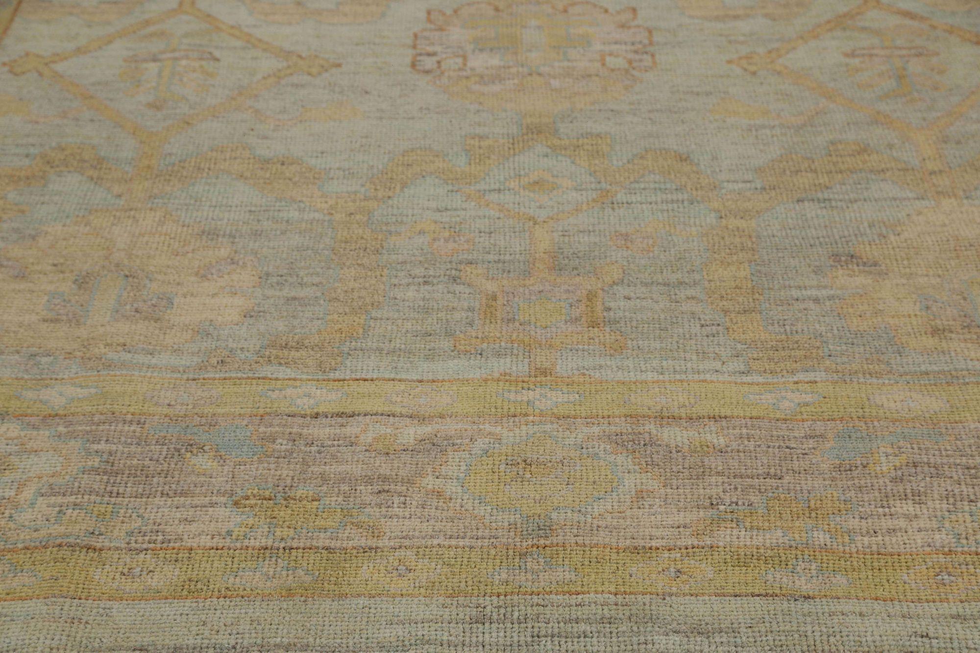 Tribal Turkey Oushak Area Rugs - Wool Blue Yellow Design - 95970 For Sale