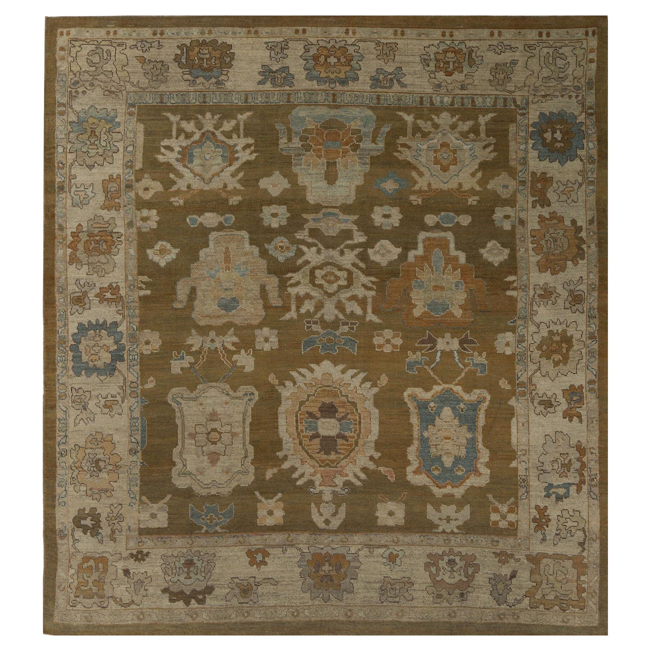 Afghanistan Oushak Area Rugs - Wolle Brown Design - 96162