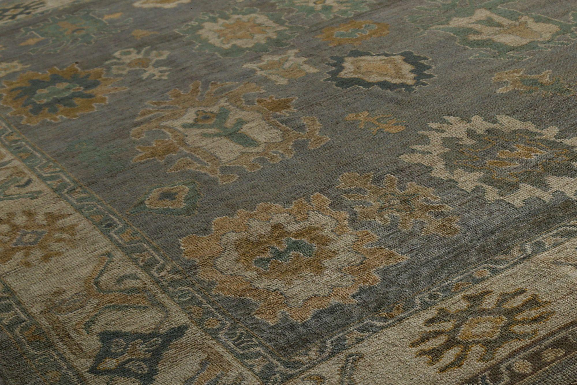 Turkish Turkey Oushak Area Rugs - Wool Brown Gray Design - 96148 For Sale