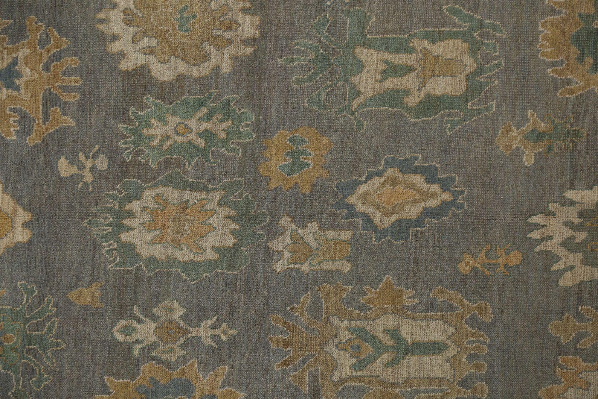 Hand-Knotted Turkey Oushak Area Rugs - Wool Brown Gray Design - 96148 For Sale