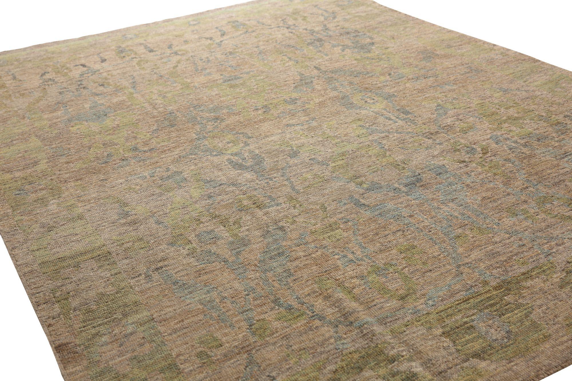 Afghanistan Oushak Area Rugs - Wolle Braun Grau Grün Design - 97013 (Stammeskunst) im Angebot
