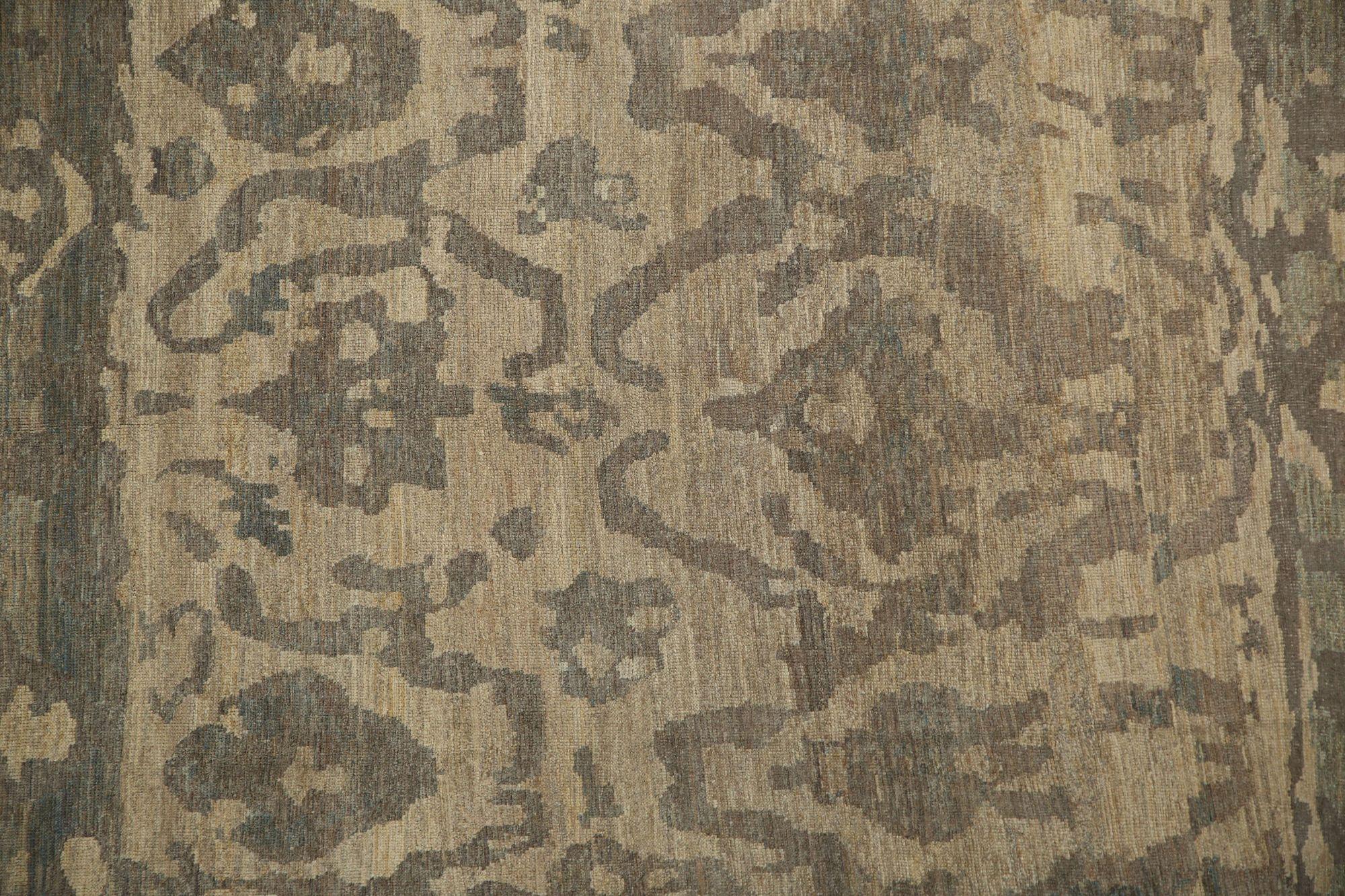 Tribal Afghanistan Oushak Area Rugs - Wool Brown Ivory Design - 96099 For Sale