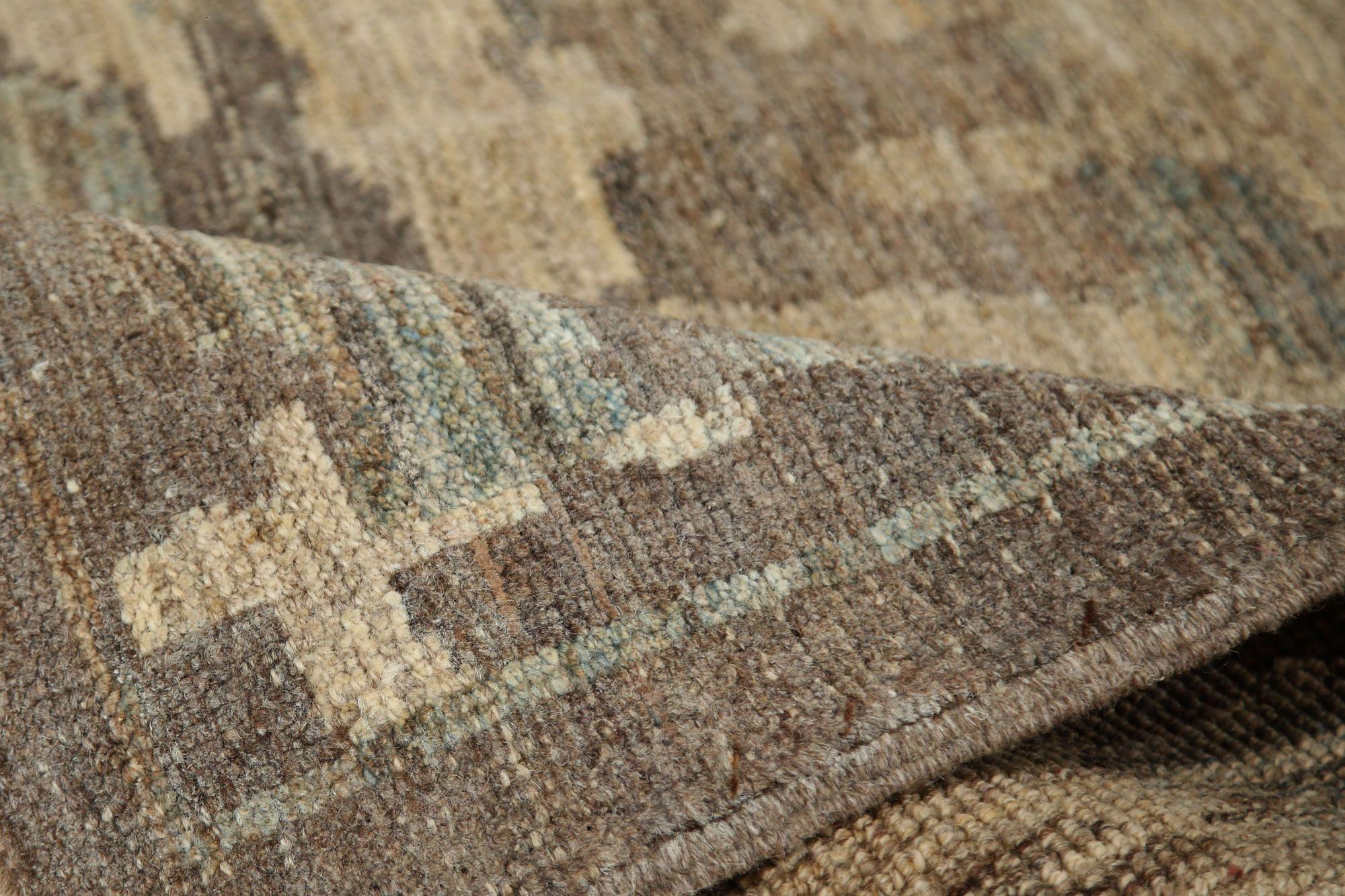Afghanistan Oushak Area Rugs - Wool Brown Ivory Design - 96099 In Excellent Condition For Sale In Dallas, TX